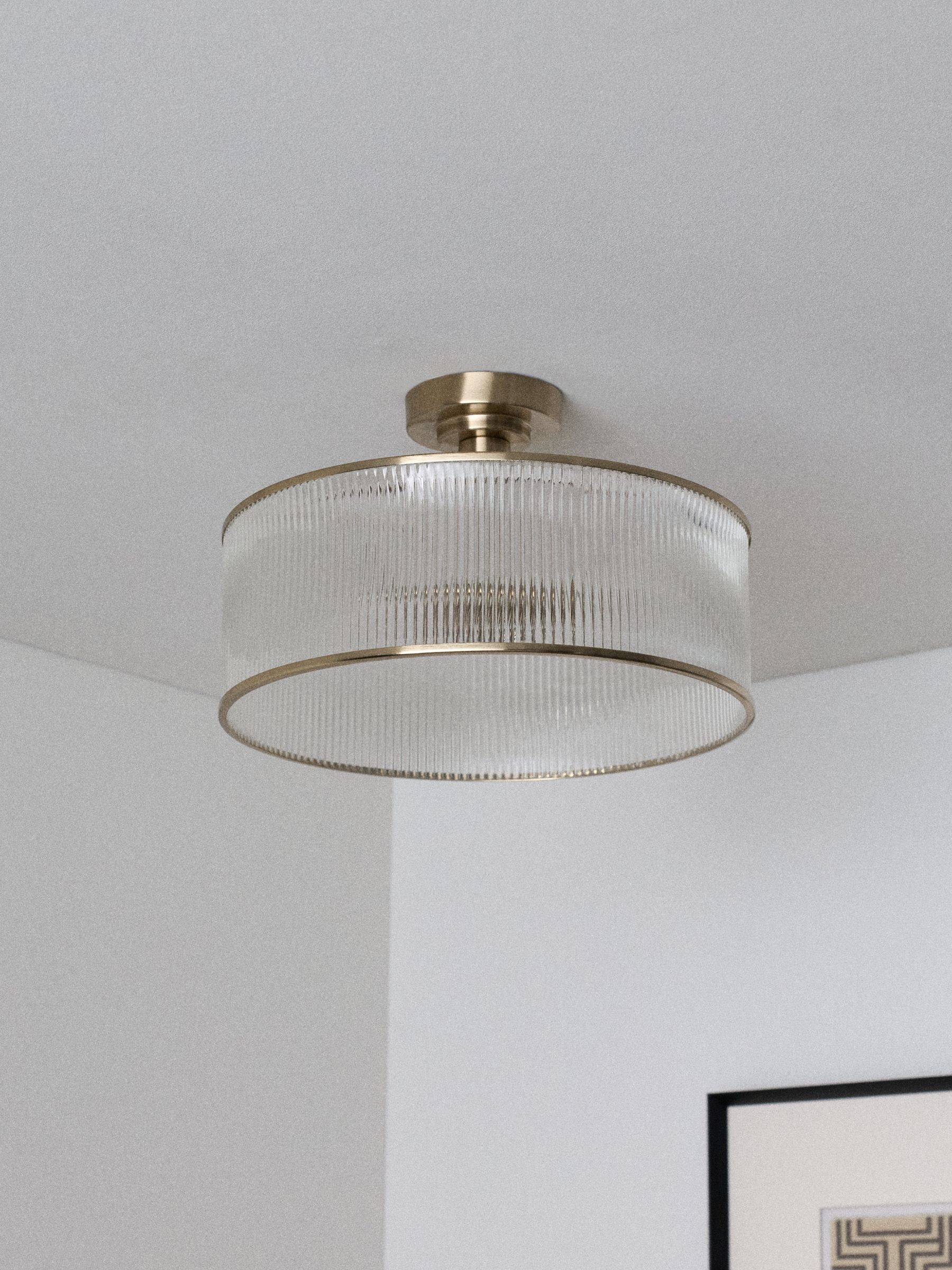 The Set 2 Pack Brass Ribbed Glass 2 Light Flush Ceiling Lights - Image 5 of 7