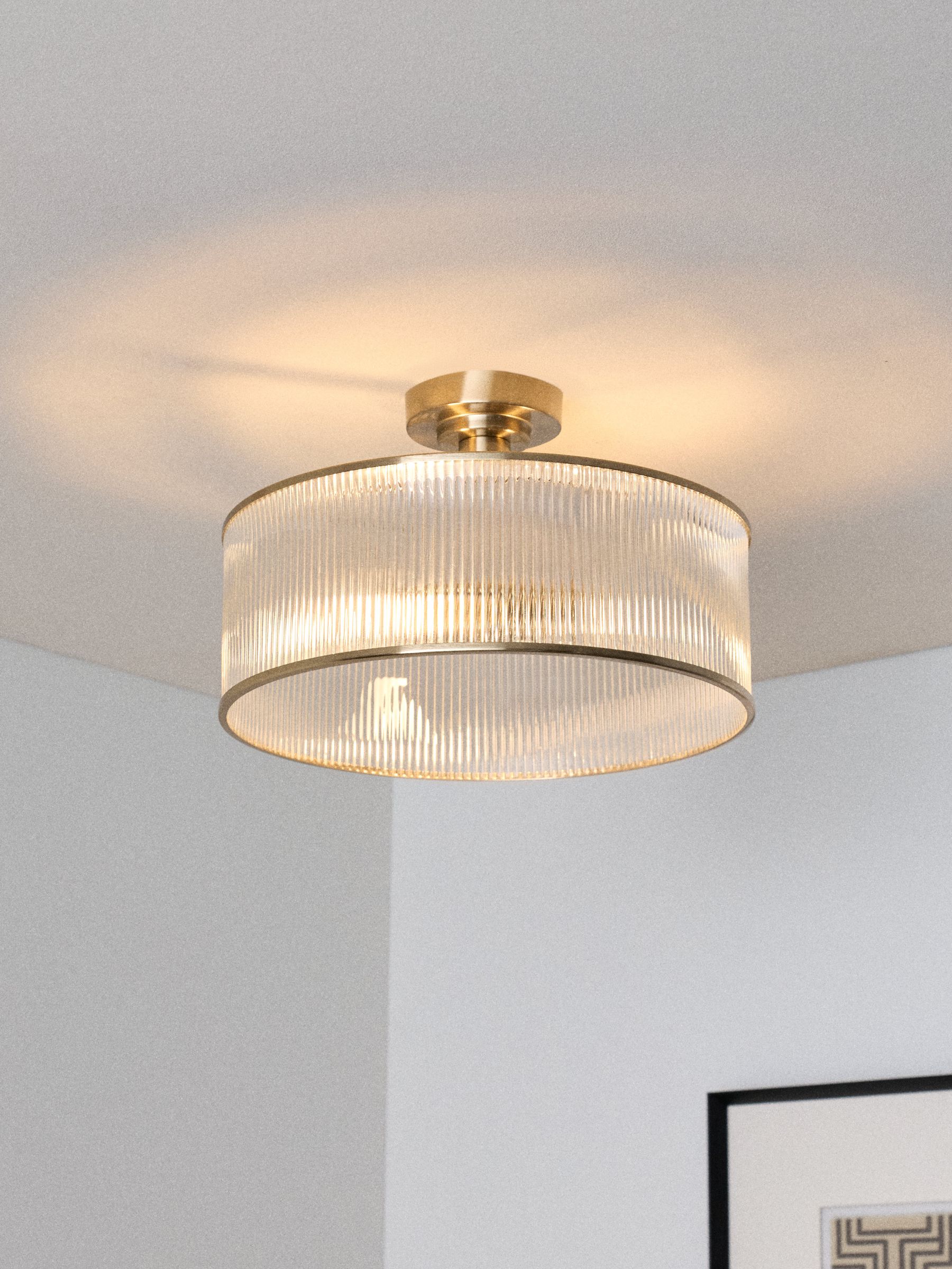 The Set 2 Pack Brass Ribbed Glass 2 Light Flush Ceiling Lights - Image 6 of 7