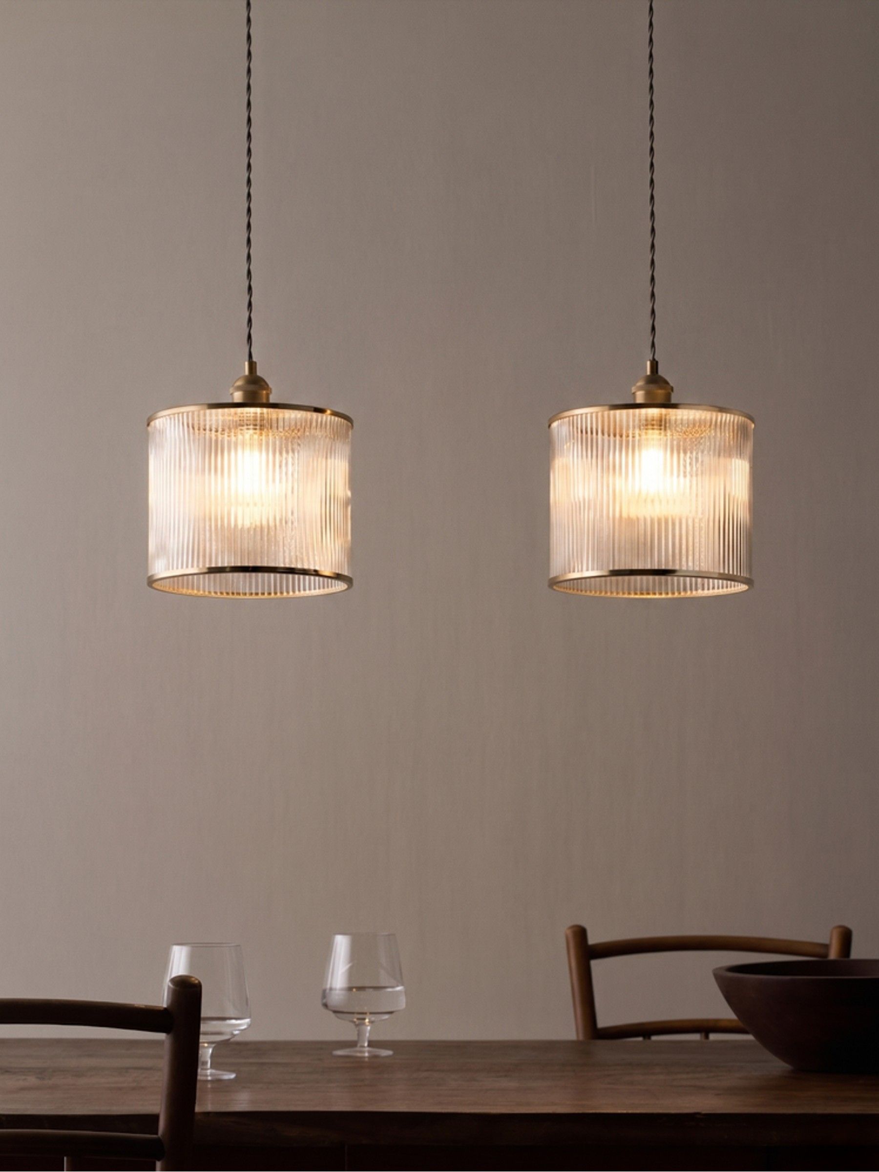 The Set 2 Pack Brass Ribbed Glass Easy Fit Shade Ceiling Lights - Image 1 of 6