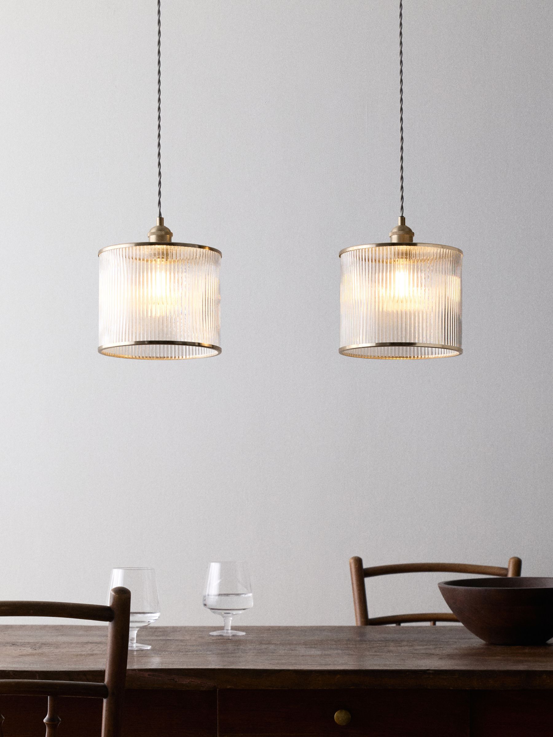 The Set 2 Pack Brass Ribbed Glass Easy Fit Shade Ceiling Lights - Image 2 of 6