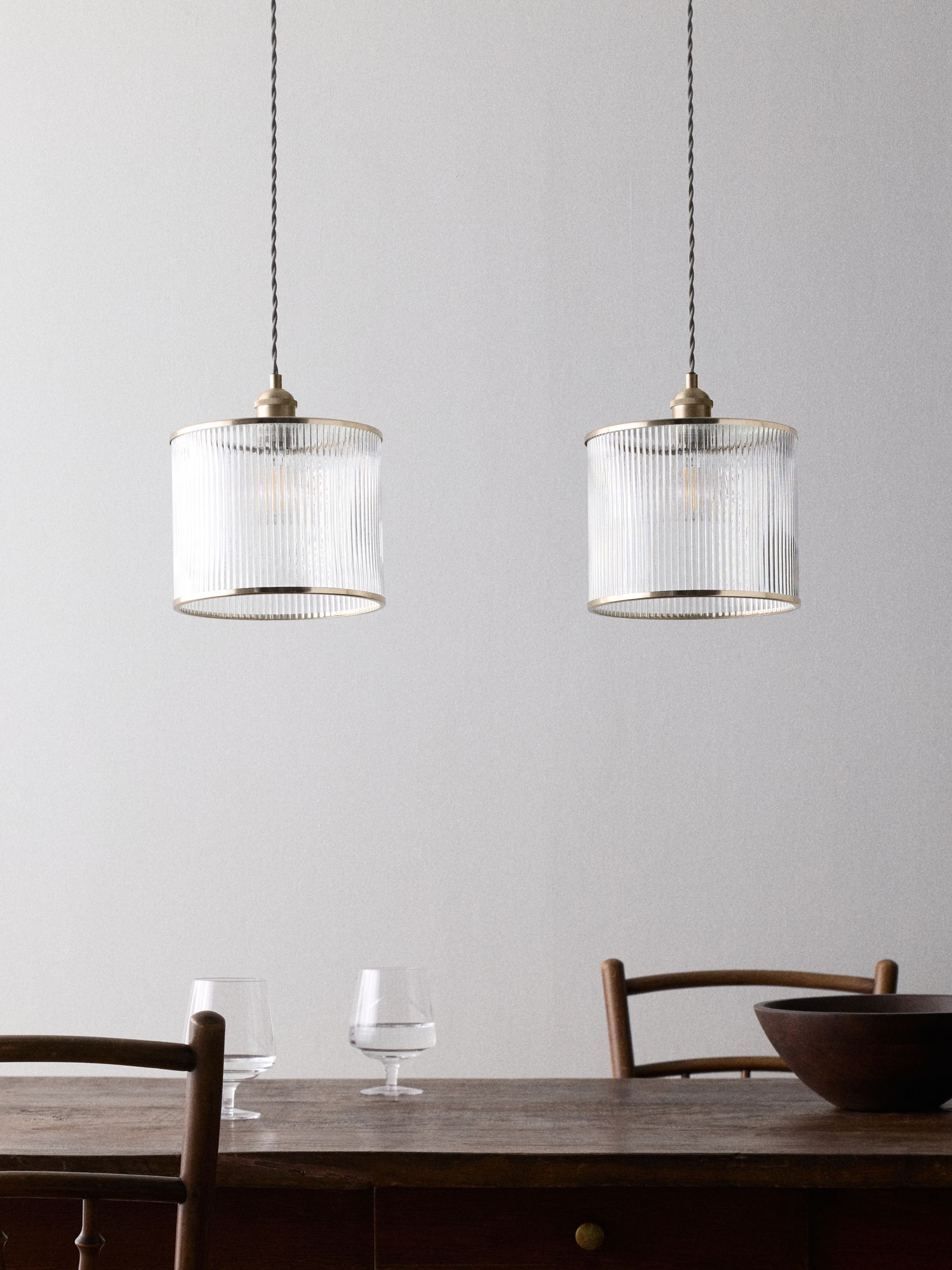 The Set 2 Pack Brass Ribbed Glass Easy Fit Shade Ceiling Lights - Image 3 of 6