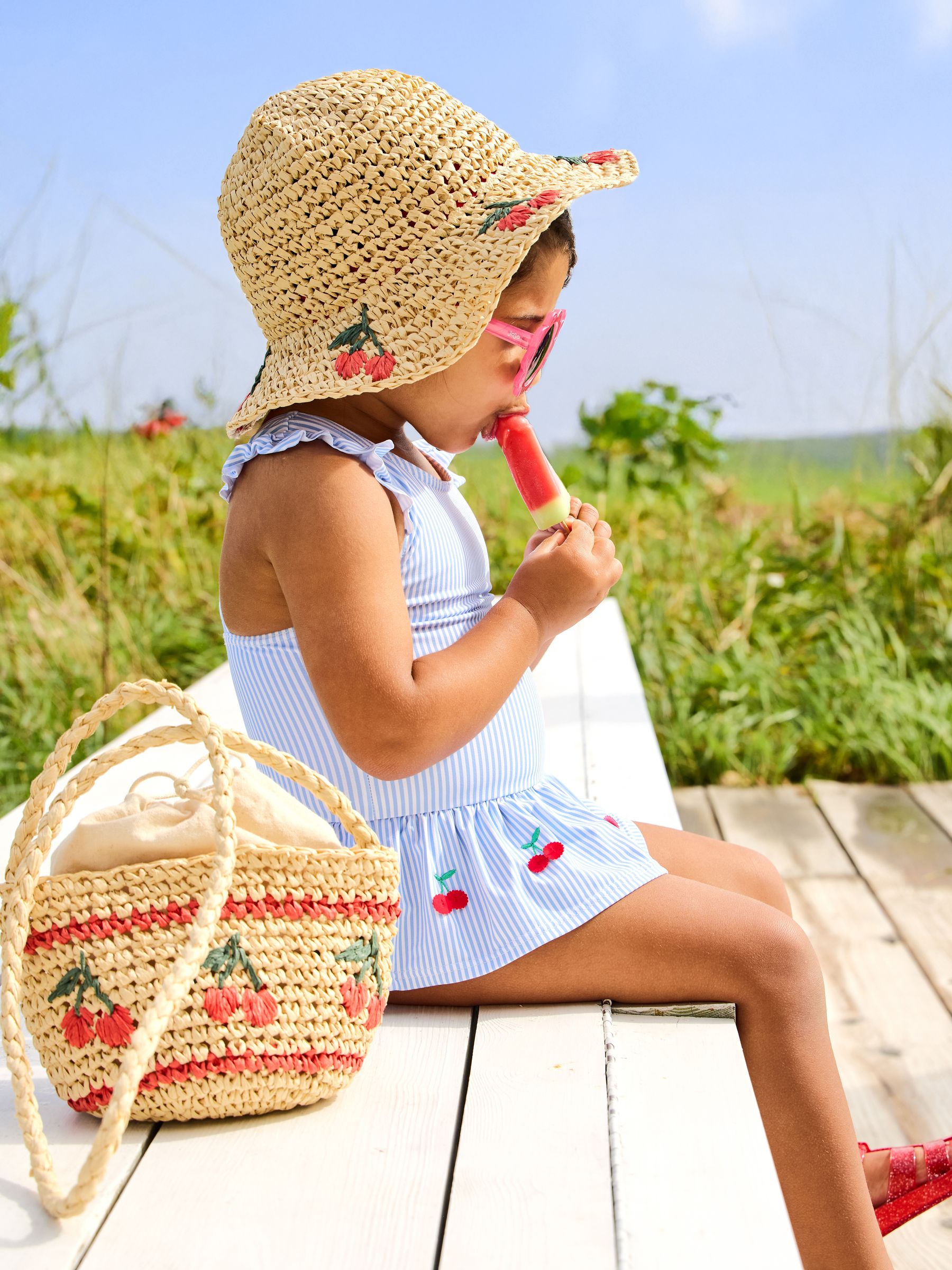 Natural Cherry Embroiderd Woven Bag - Image 1 of 5