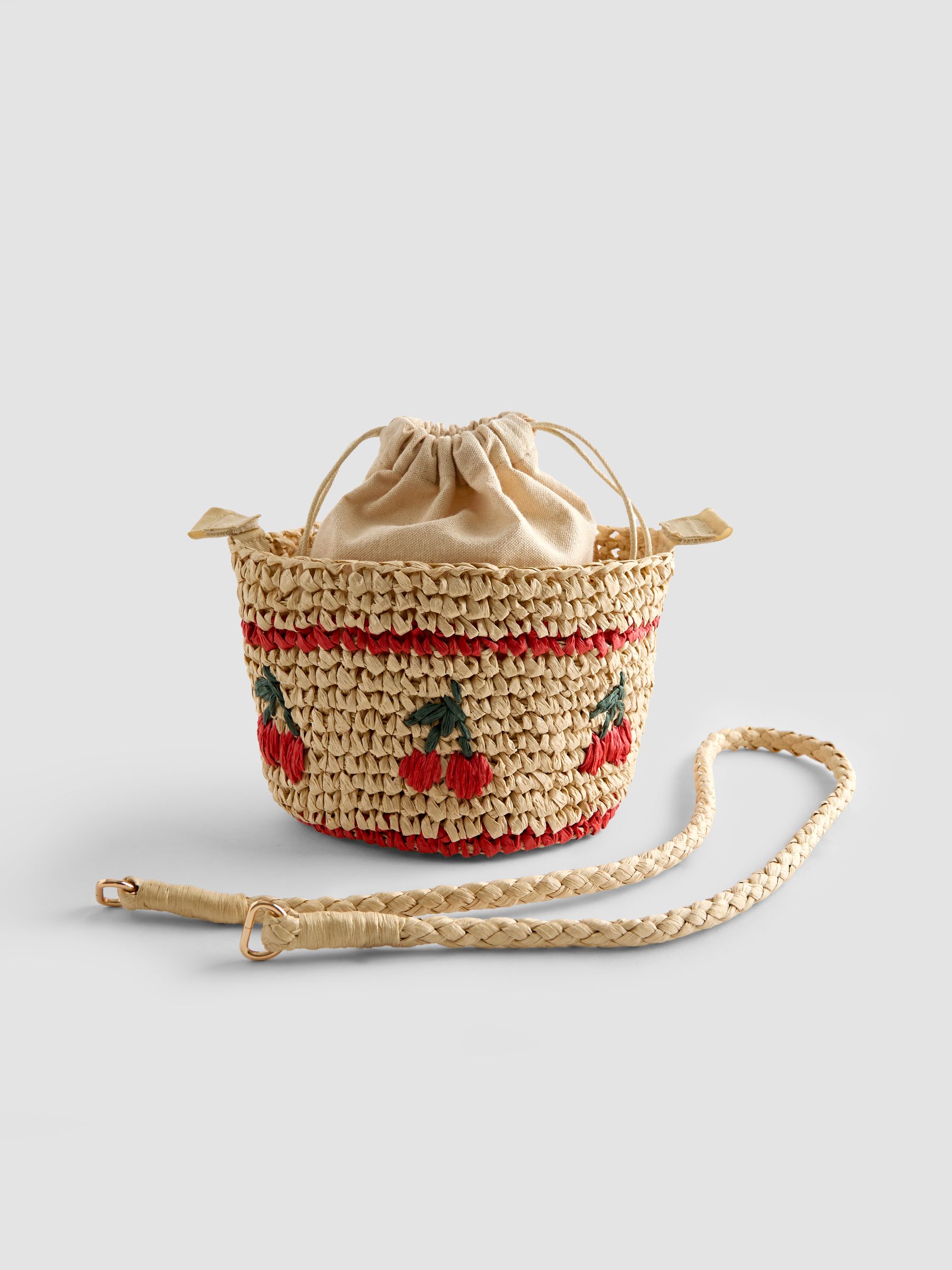 Natural Cherry Embroiderd Woven Bag - Image 4 of 5