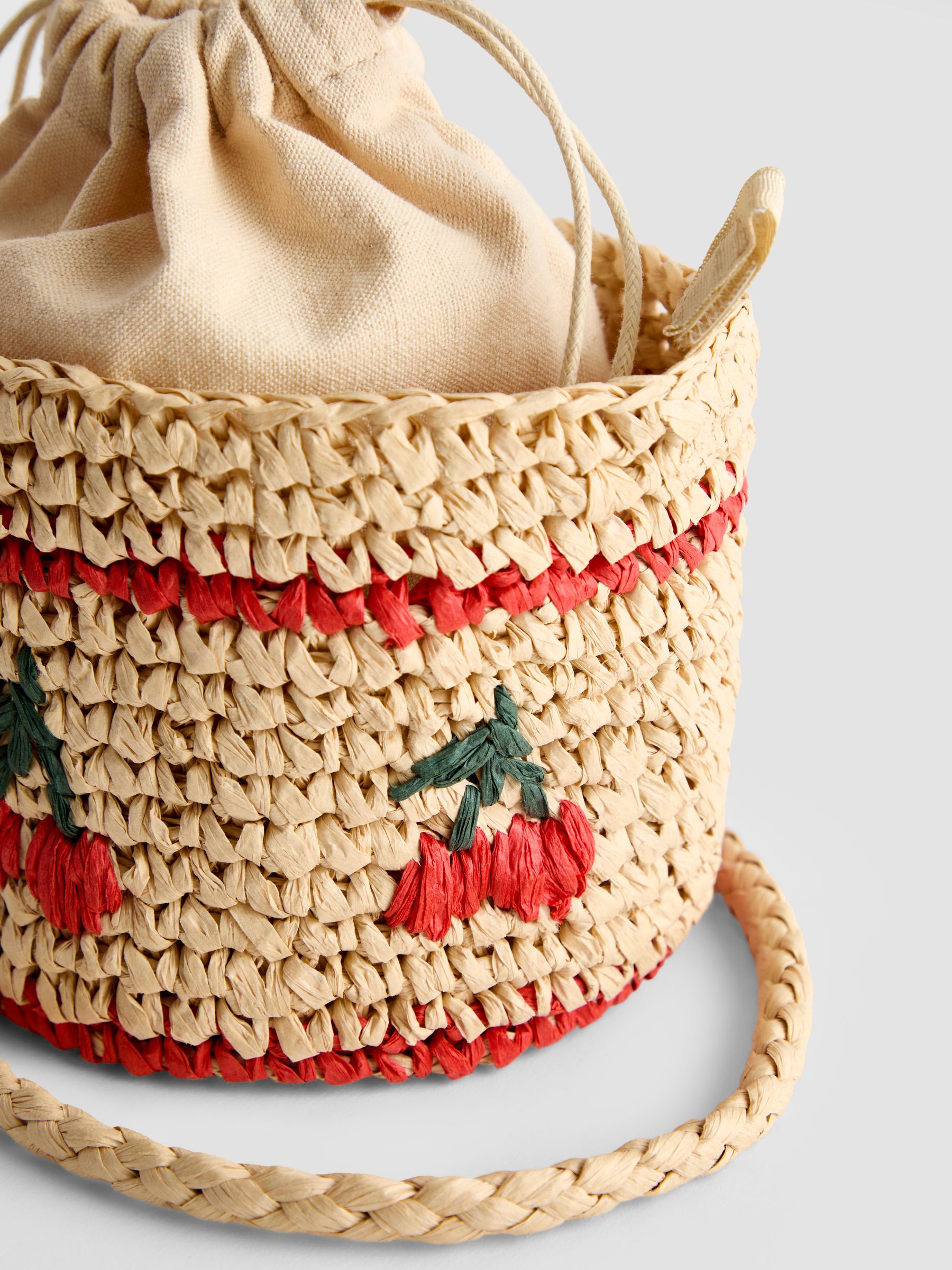 Natural Cherry Embroiderd Woven Bag - Image 5 of 5