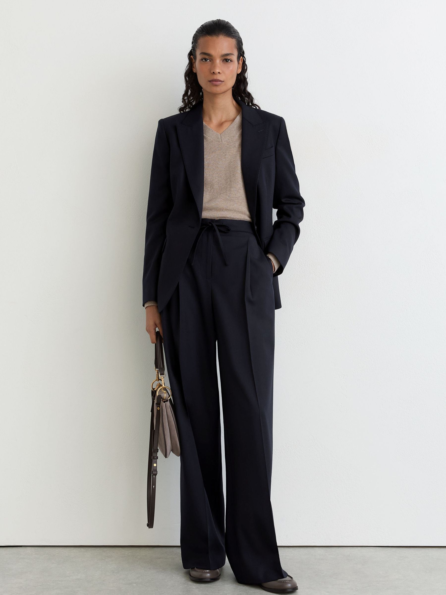 Wool-Blend Single-Breasted Suit Blazer in Navy - Image 3 of 9