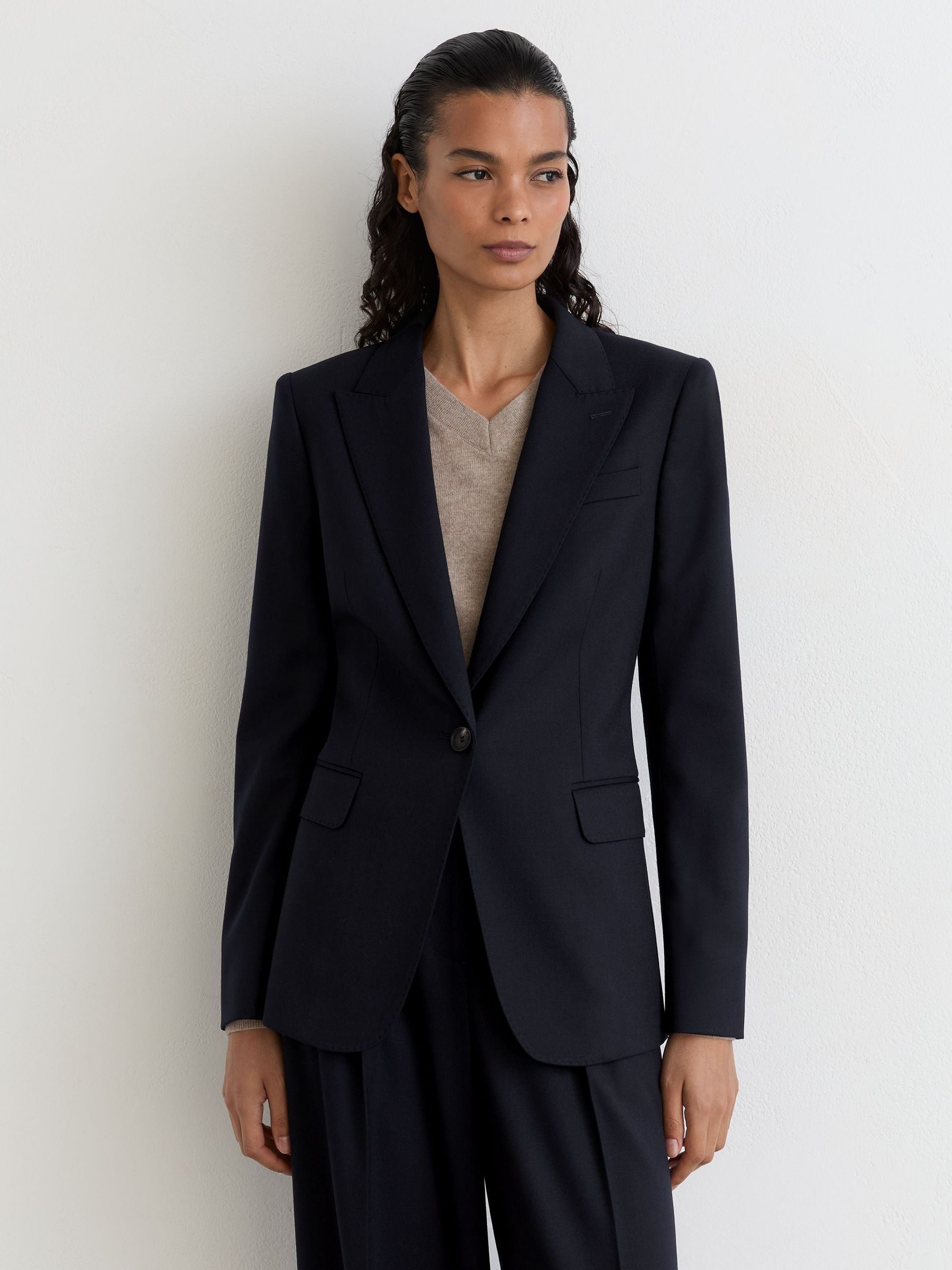 Wool-Blend Single-Breasted Suit Blazer in Navy - Image 5 of 9