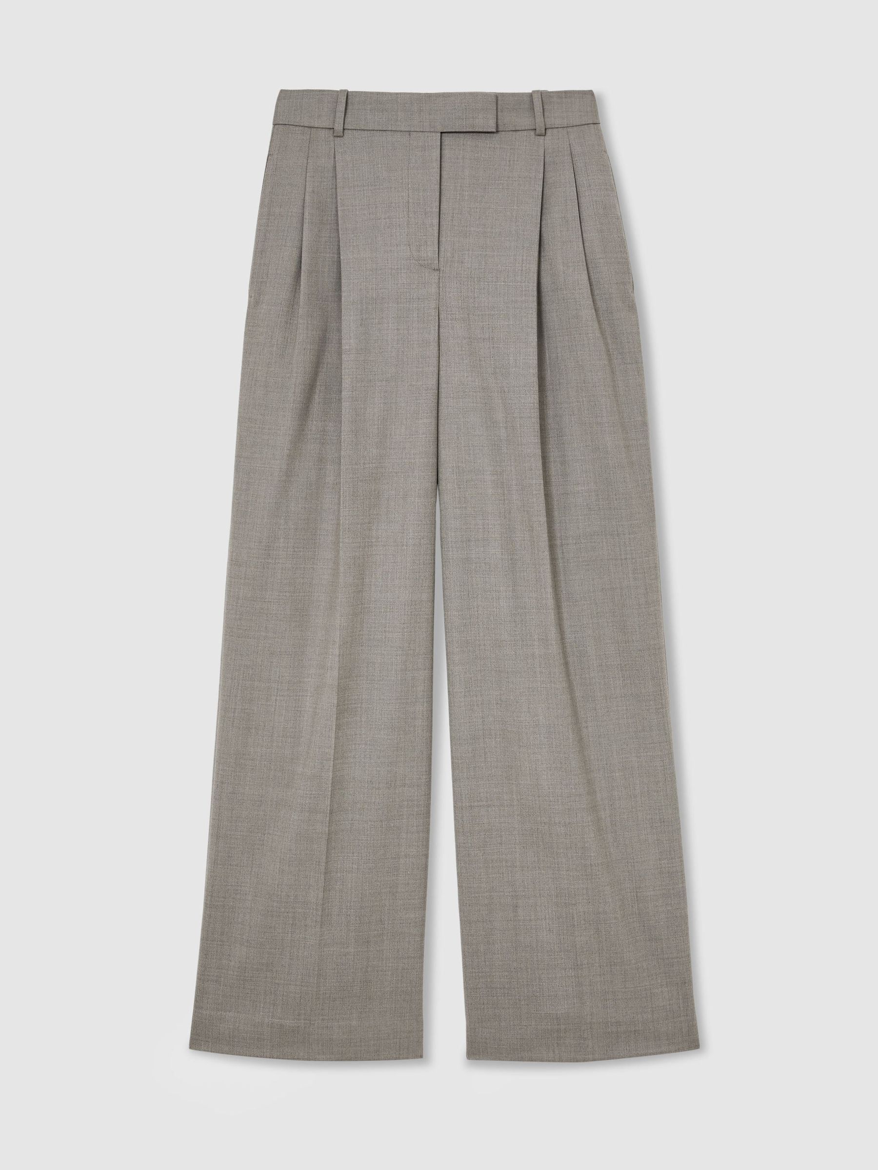 Petite Wool-Blend Wide-Leg Pleated Trousers in Light Grey - Image 2 of 9