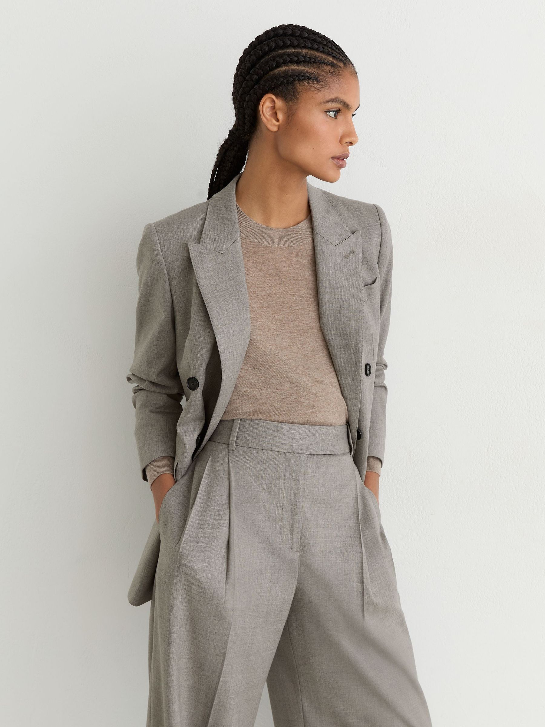 Petite Wool-Blend Wide-Leg Pleated Trousers in Light Grey - Image 3 of 9