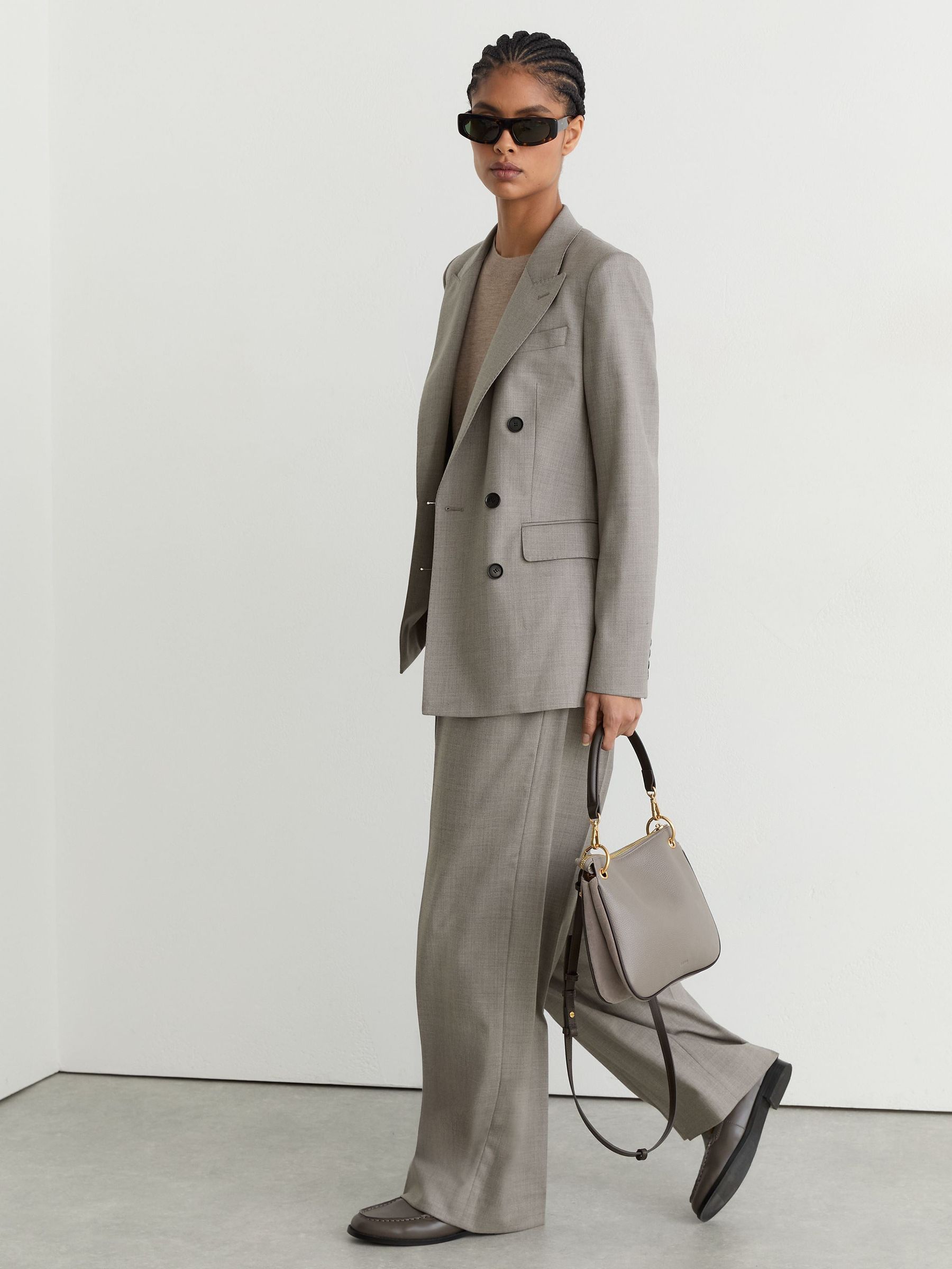 Petite Wool-Blend Wide-Leg Pleated Trousers in Light Grey - Image 4 of 9
