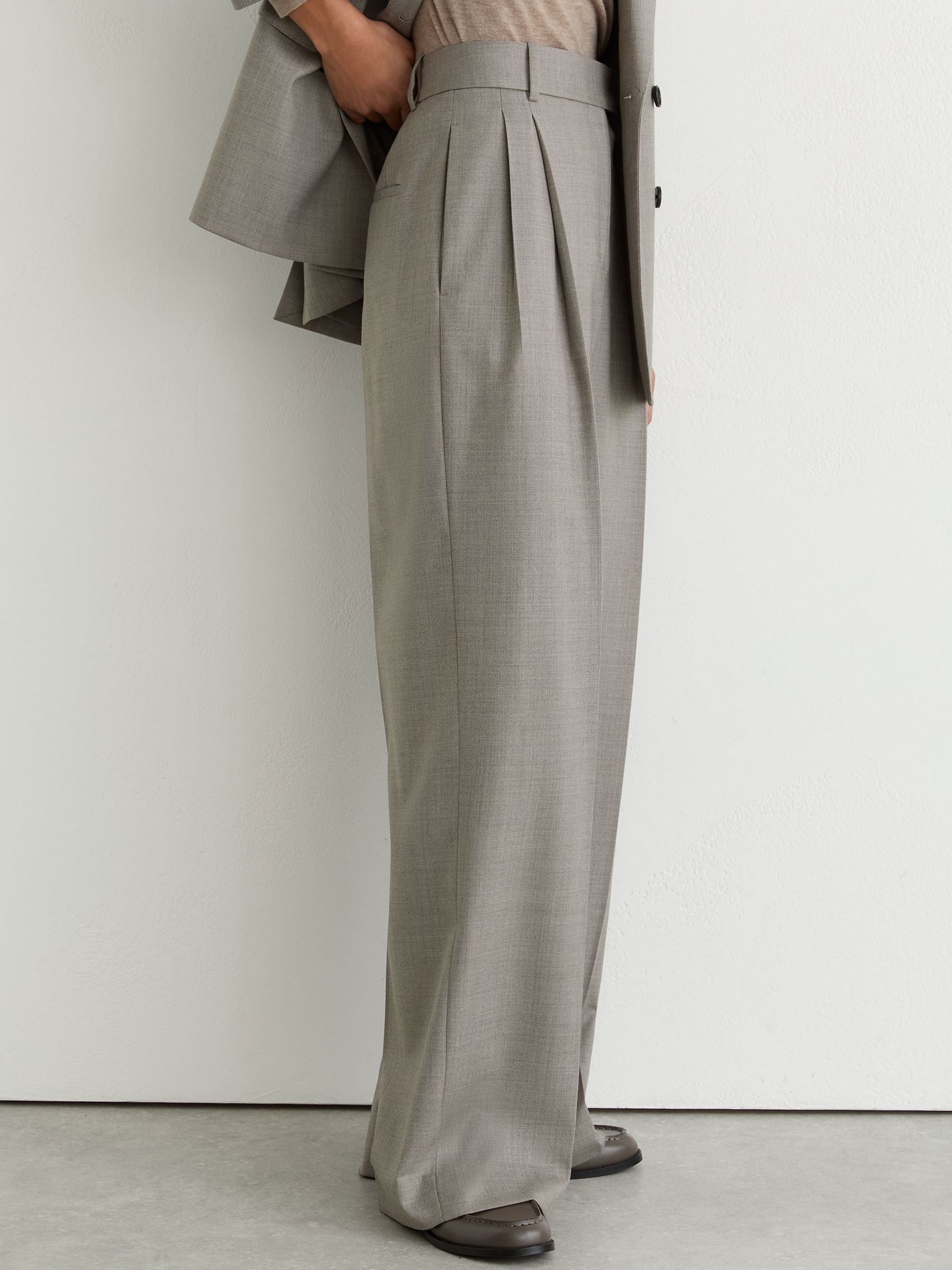 Petite Wool-Blend Wide-Leg Pleated Trousers in Light Grey - Image 5 of 9
