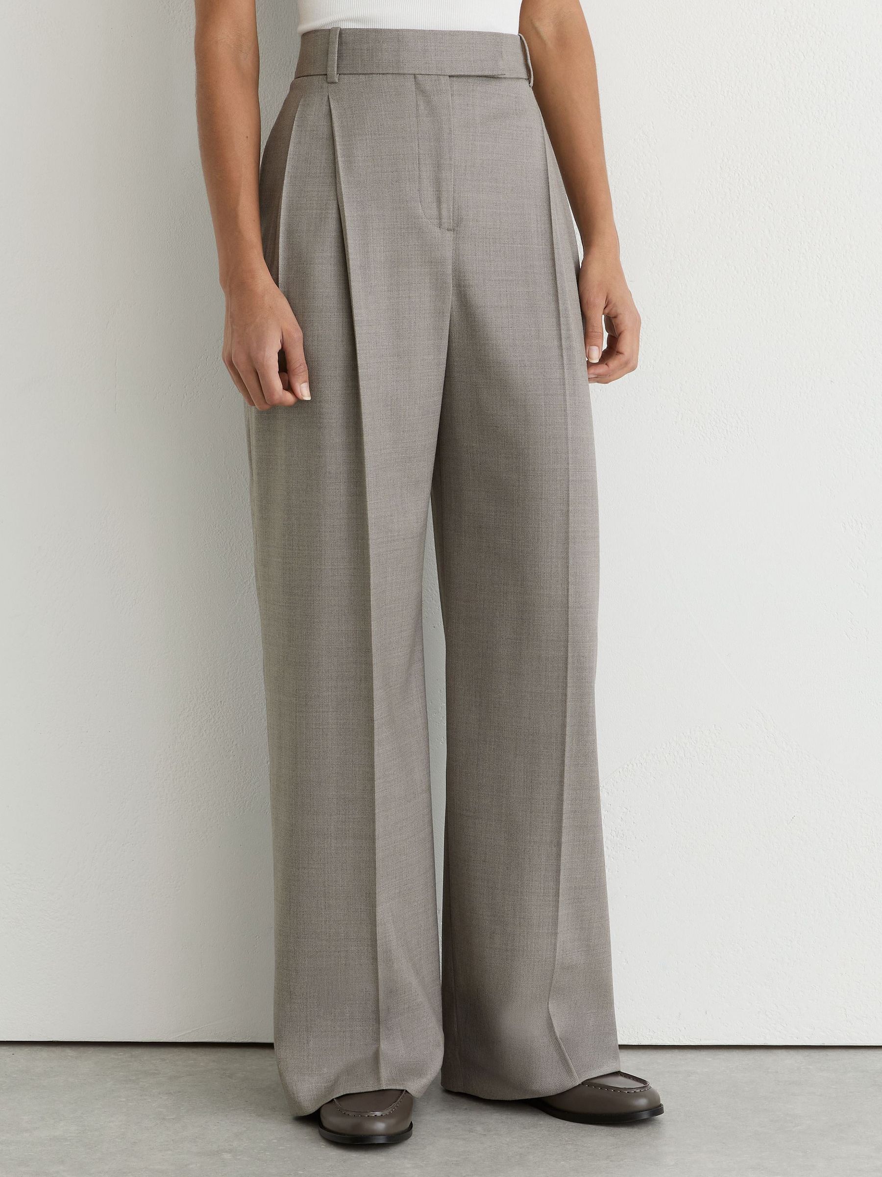 Petite Wool-Blend Wide-Leg Pleated Trousers in Light Grey - Image 6 of 9