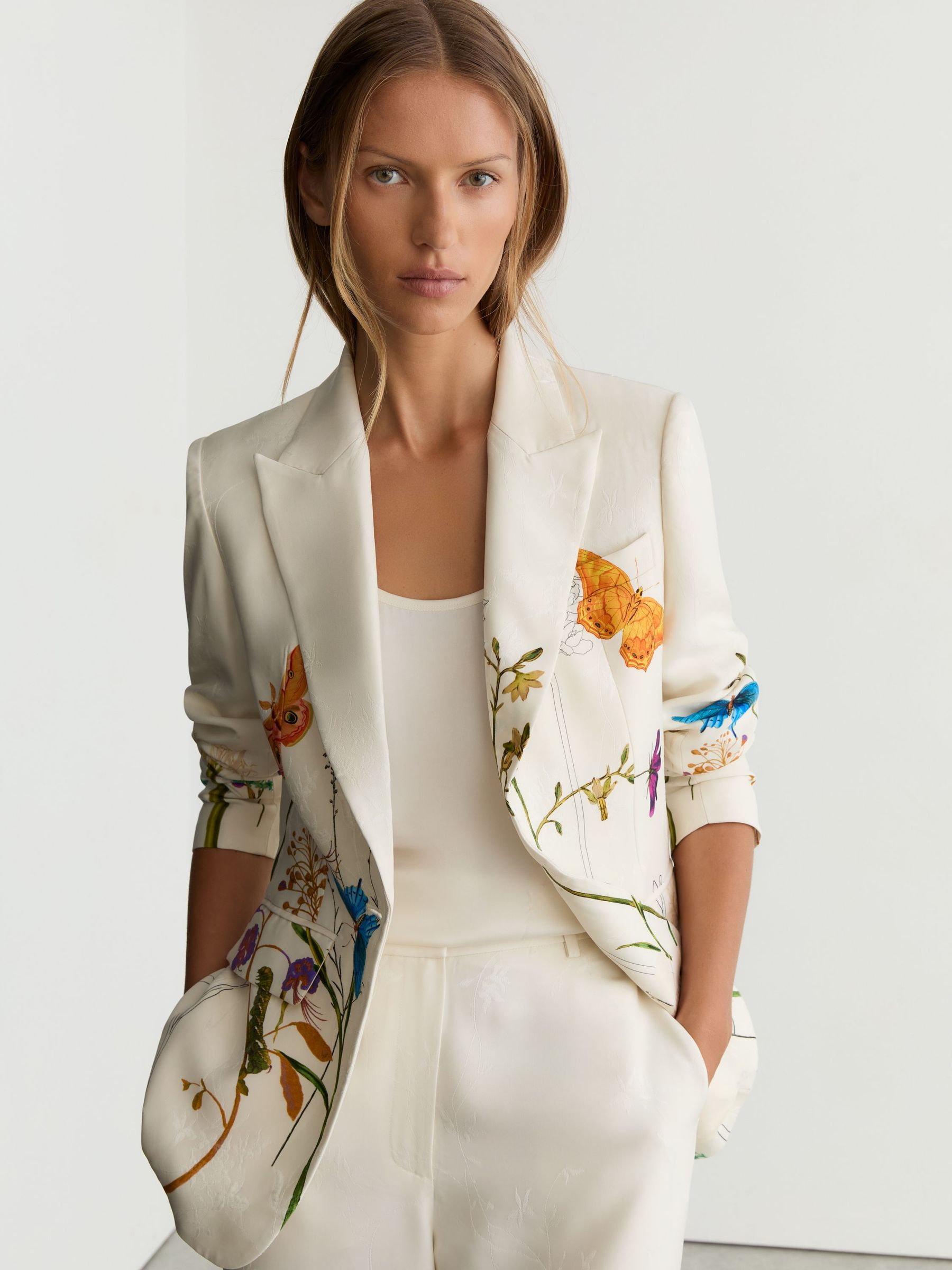 Reiss | NYBG Printed Single-Breasted Suit Blazer in Ivory - Image 1 of 6