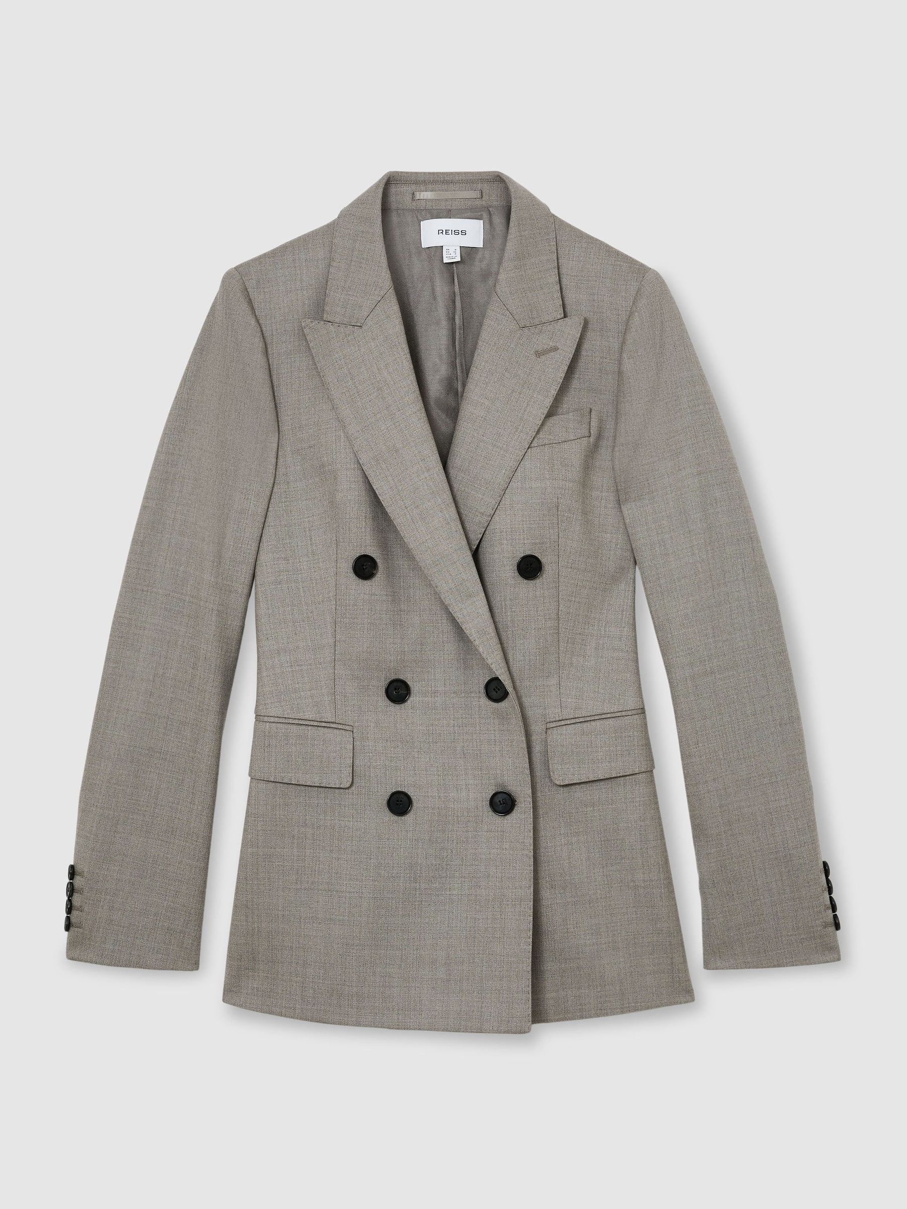 Petite Wool-Blend Double-Breasted Blazer in Light Grey - Image 2 of 9