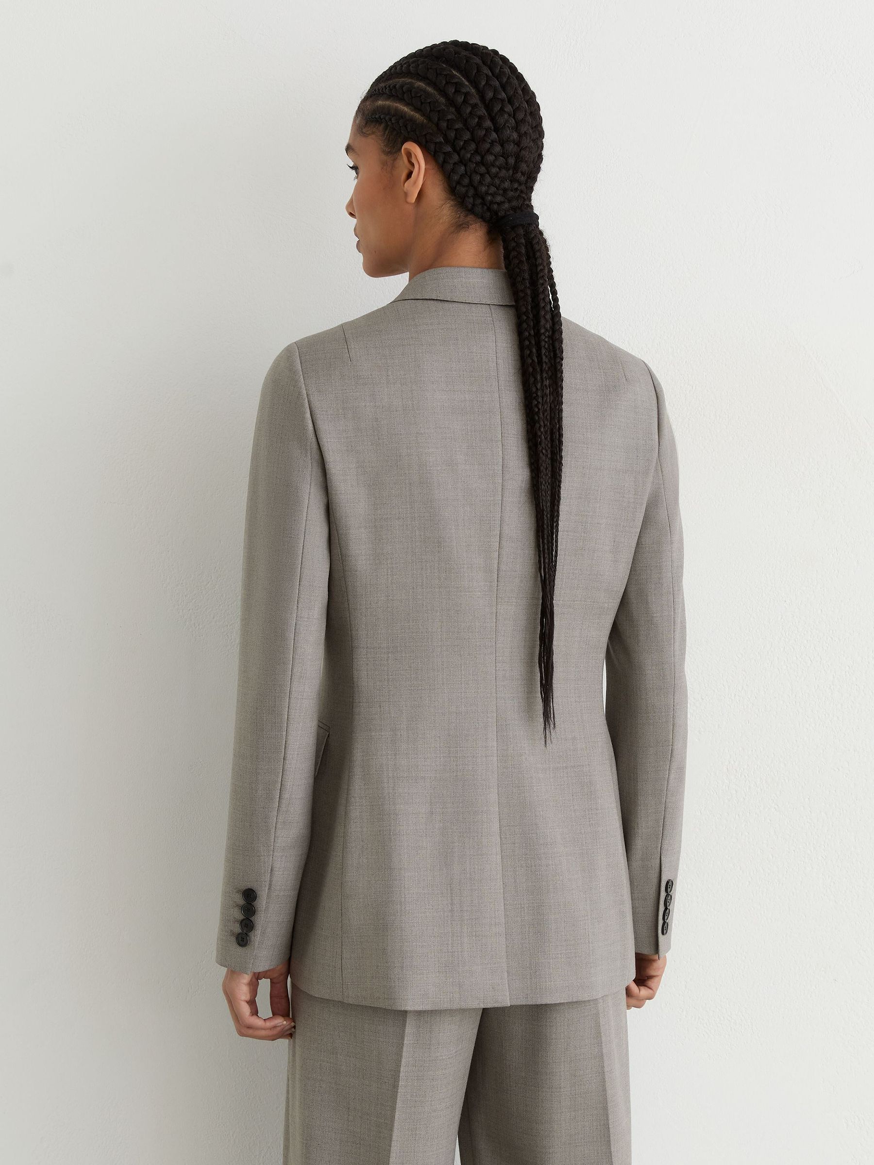 Petite Wool-Blend Double-Breasted Blazer in Light Grey - Image 5 of 9