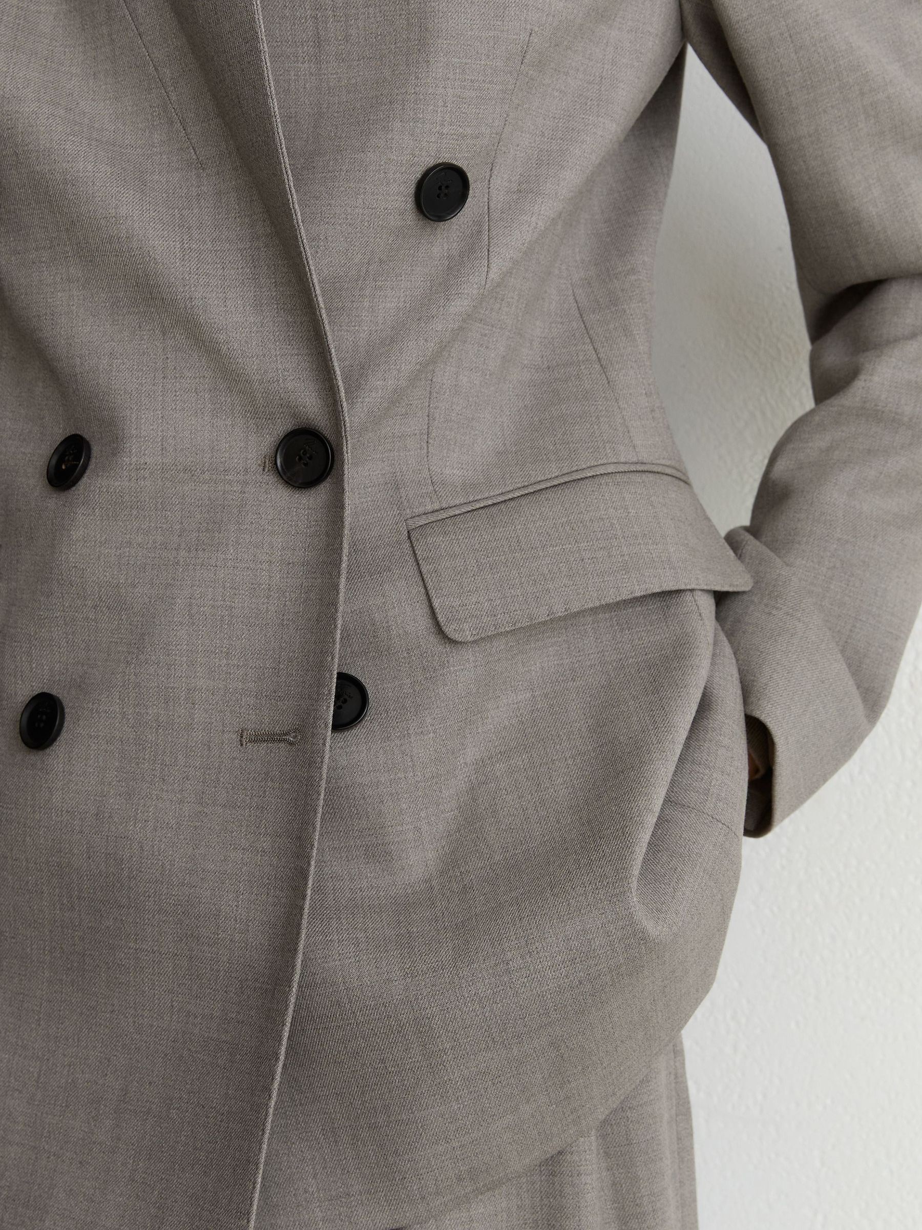 Petite Wool-Blend Double-Breasted Blazer in Light Grey - Image 6 of 9