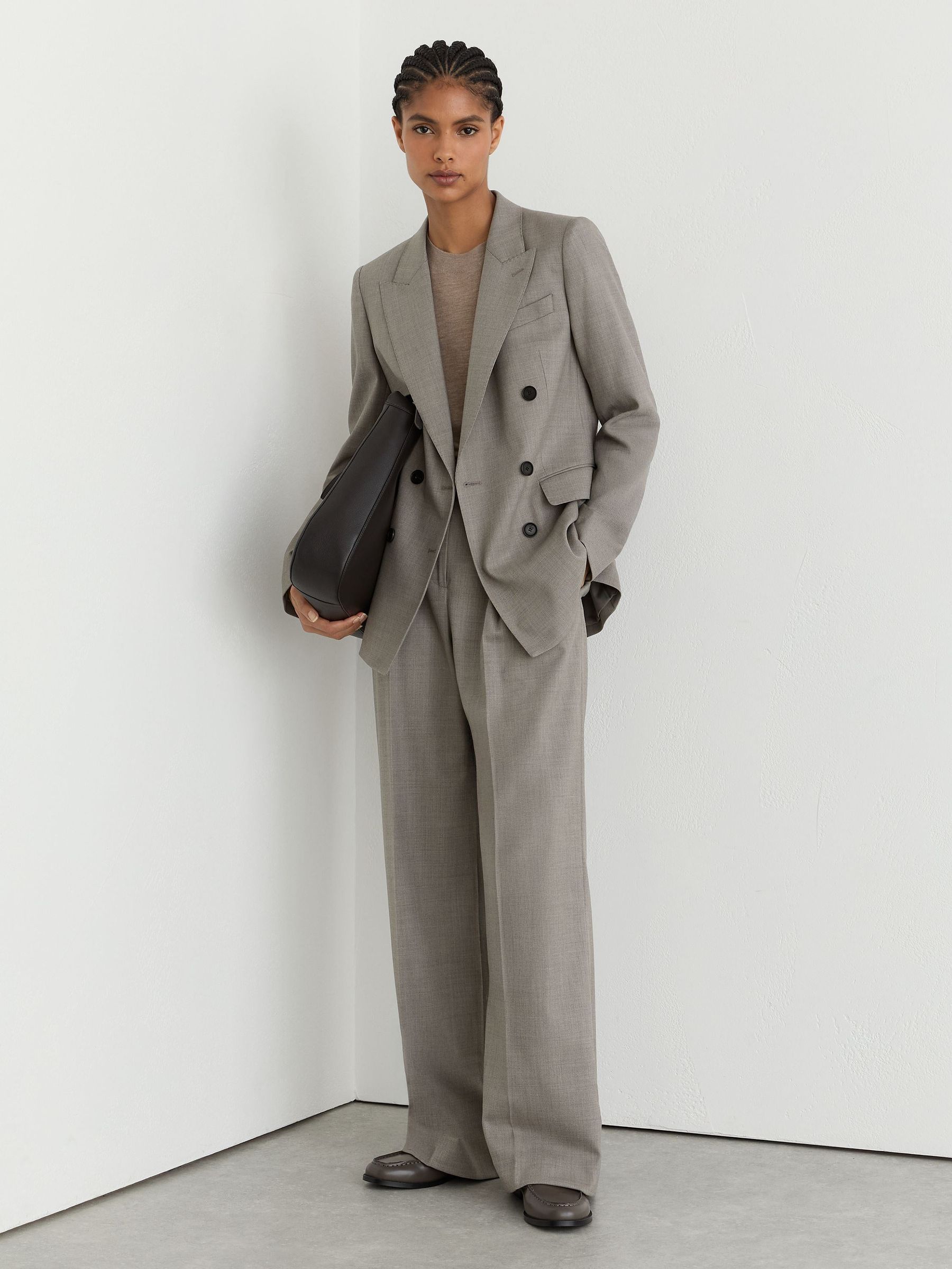 Petite Wool-Blend Double-Breasted Blazer in Light Grey - Image 7 of 9
