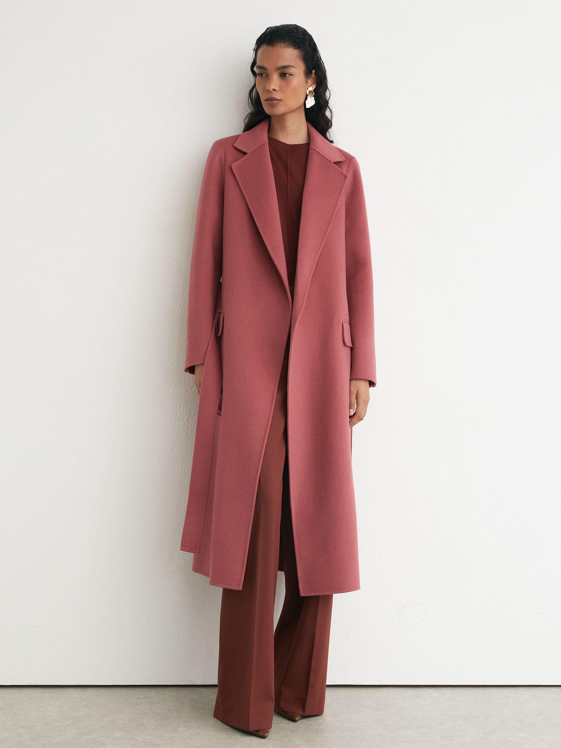 Petite Wool-Blend Double-Breasted Blind-Seam Coat in Pink - Image 6 of 9