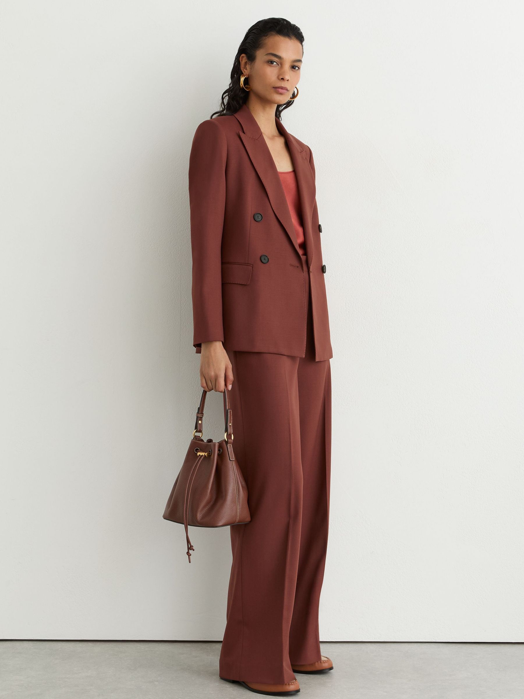 Petite Wool-Blend Wide-Leg Suit Trousers in Brick Red - Image 1 of 8 Petite Wool-Blend Wide-Leg Suit Trousers in Brick Red - Image 1 of 8