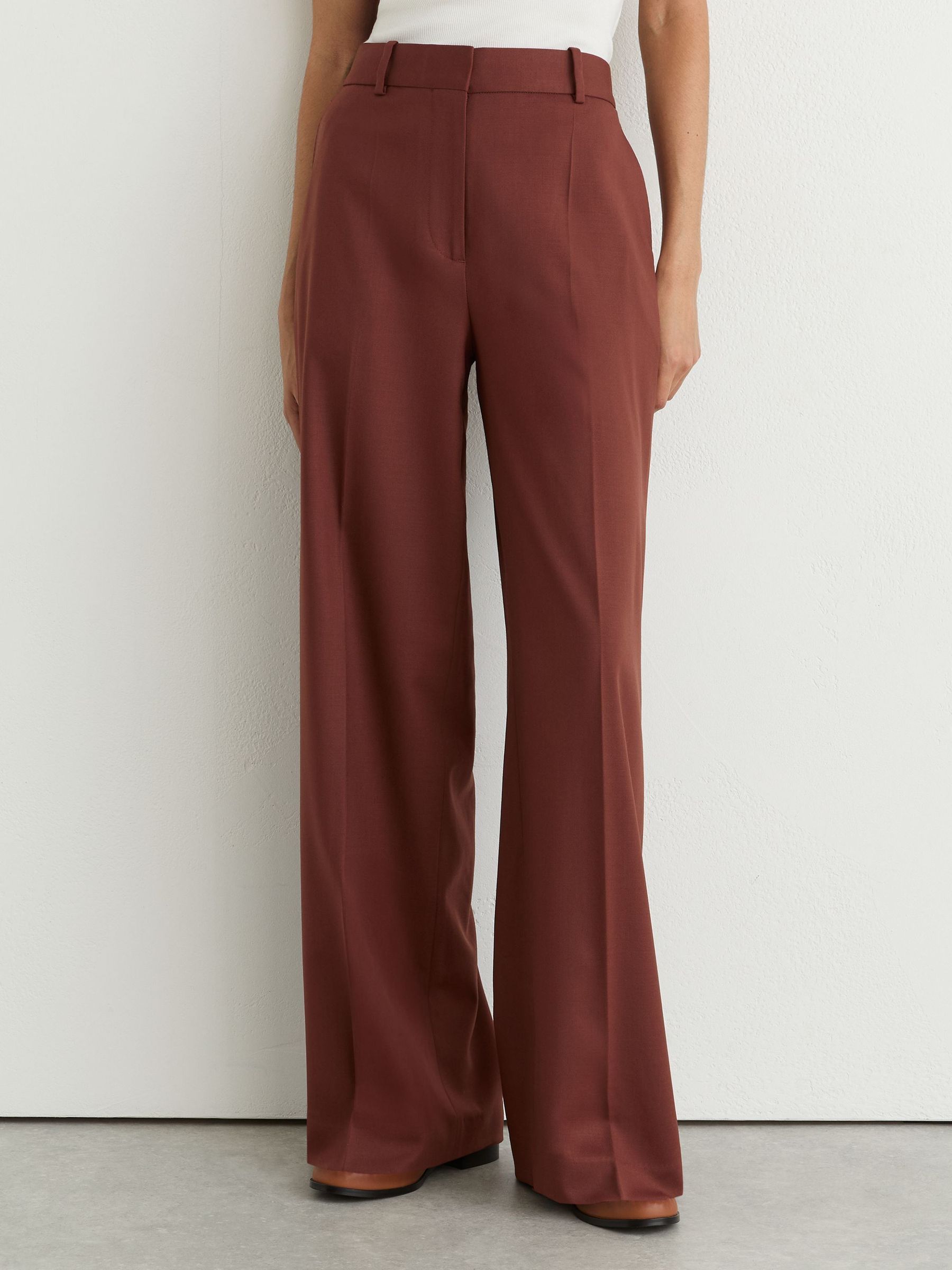 Petite Wool-Blend Wide-Leg Suit Trousers in Brick Red - Image 3 of 8