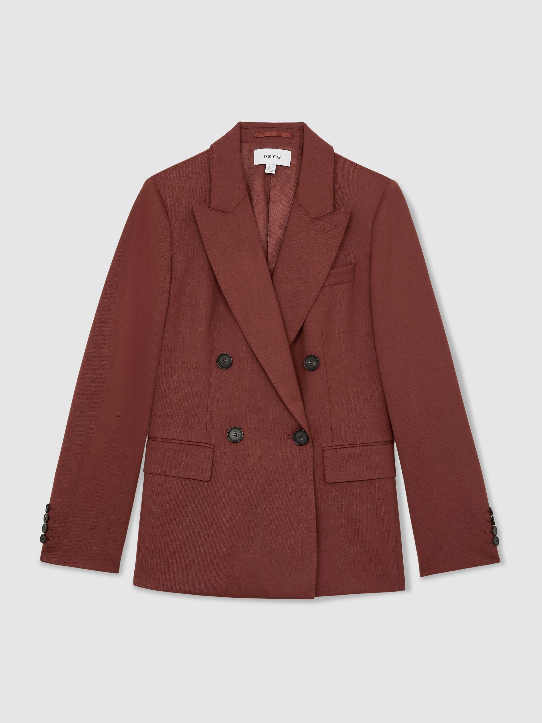 Petite Wool-Blend Double-Breasted Suit Blazer in Brick Red - Image 2 of 9