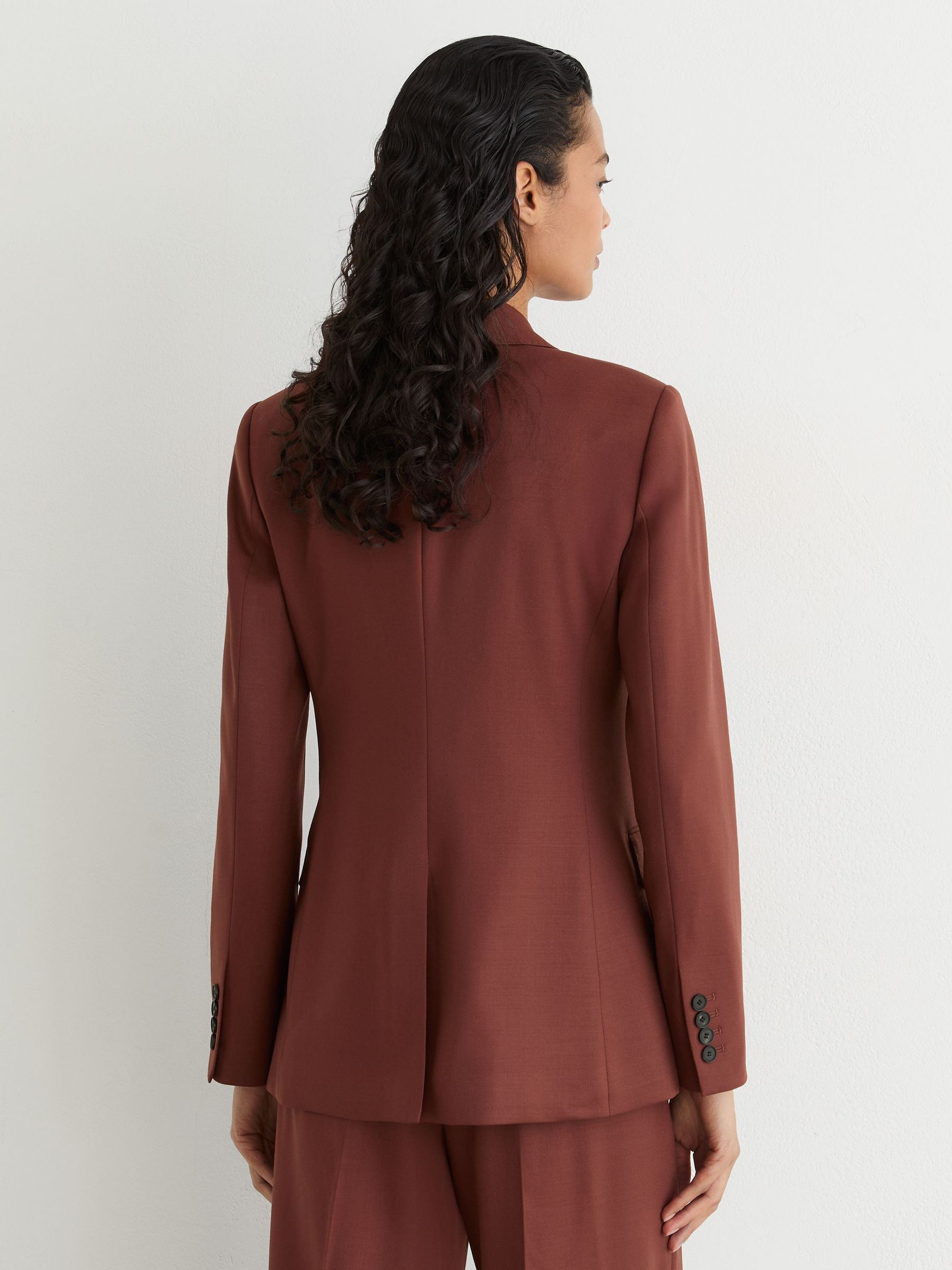 Petite Wool-Blend Double-Breasted Suit Blazer in Brick Red - Image 4 of 9