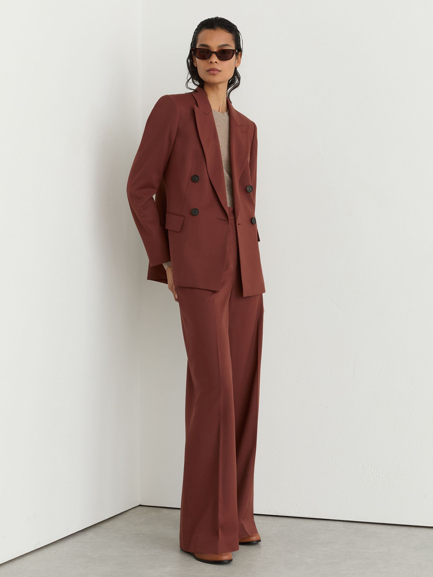 Petite Wool-Blend Double-Breasted Suit Blazer in Brick Red - Image 7 of 9