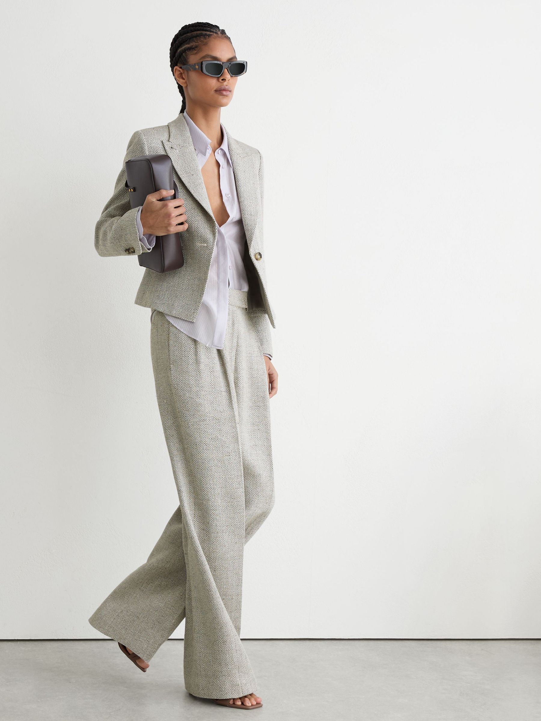 Herringbone Linen-Blend Straight-Leg Suit Trousers in Neutral - Image 1 of 8