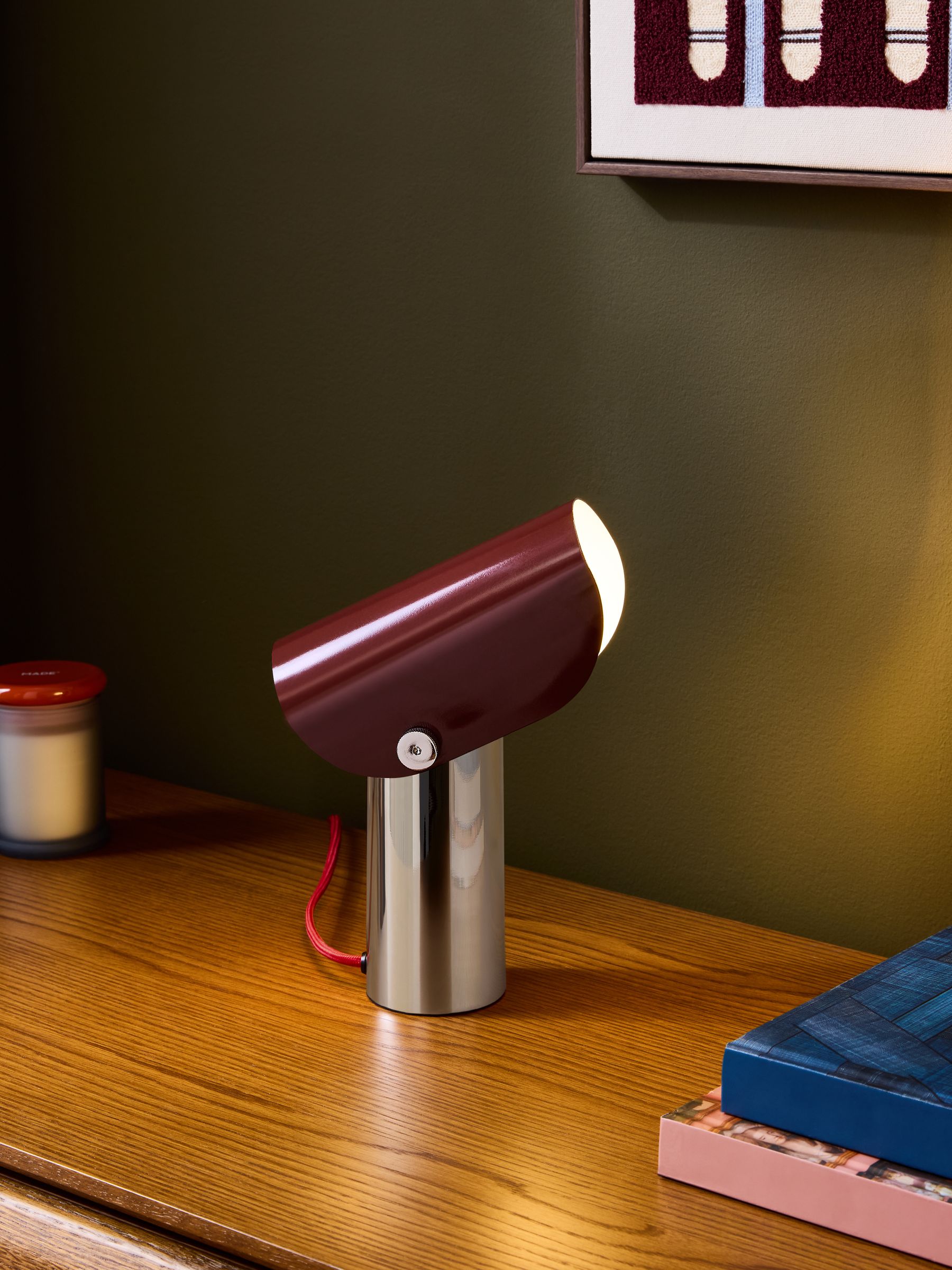 Curve Table Lamp in Chrome & Red - Image 1 of 6