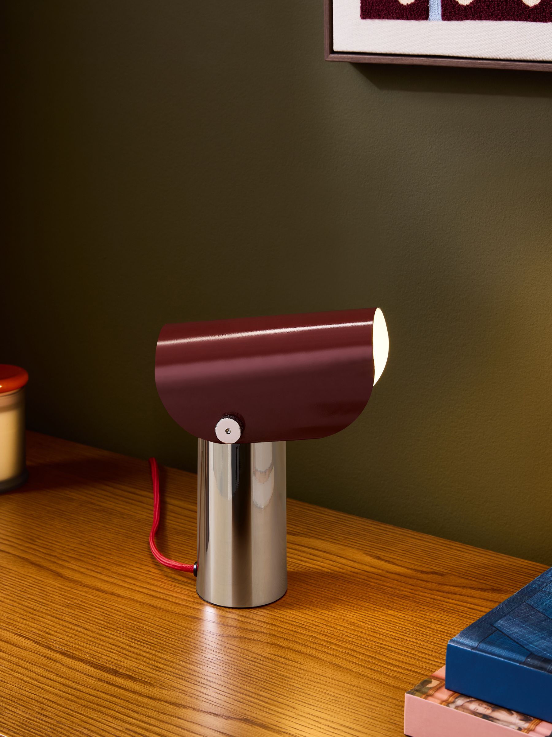 Curve Table Lamp in Chrome & Red - Image 2 of 6