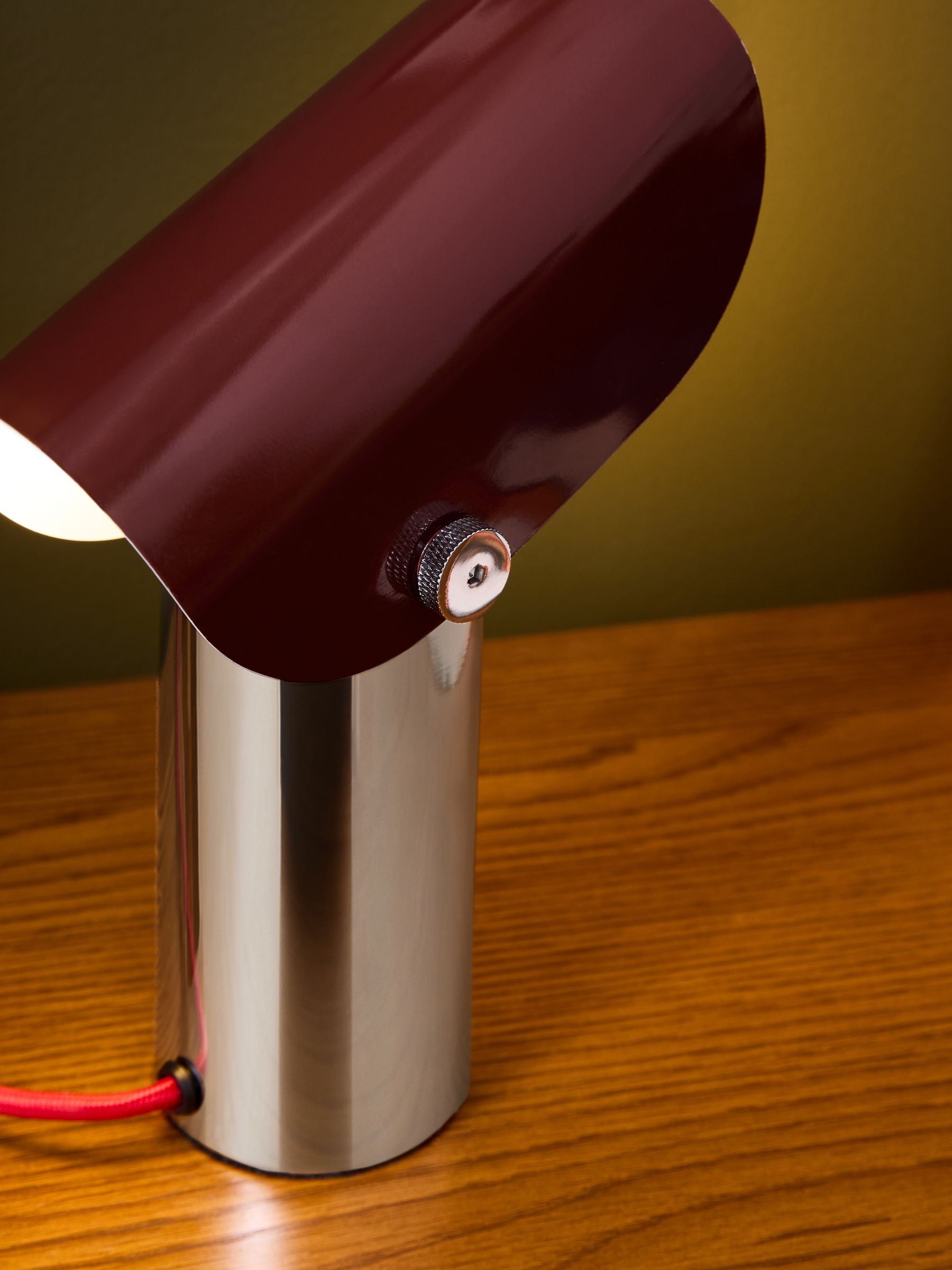 Curve Table Lamp in Chrome & Red - Image 3 of 6