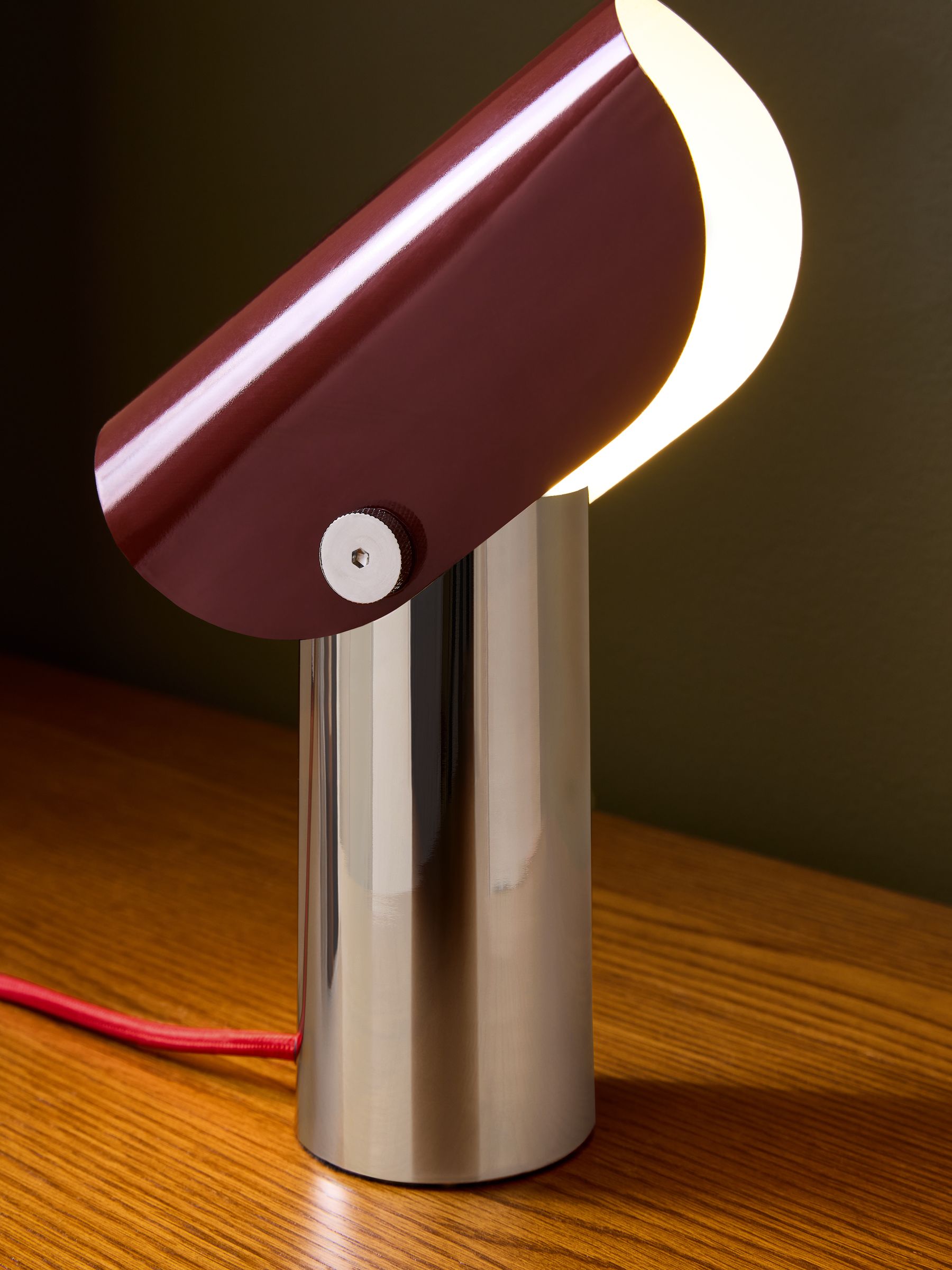 Curve Table Lamp in Chrome & Red - Image 4 of 6