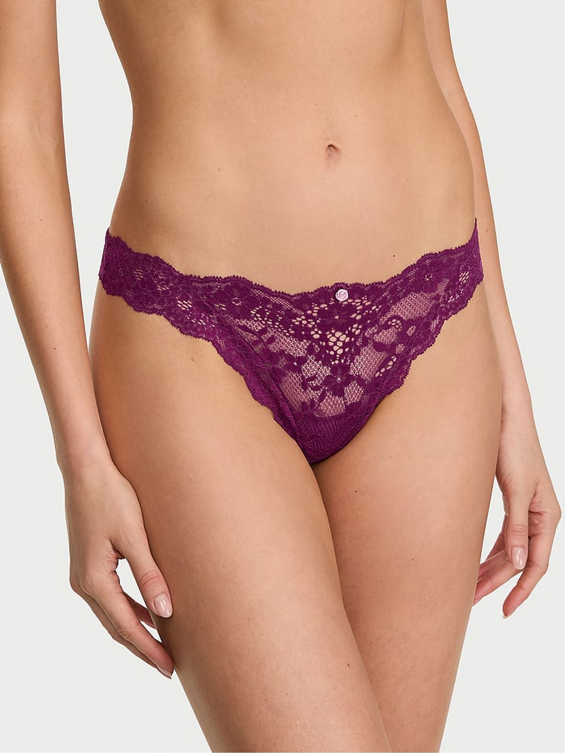 Rhubarb Purple Thong Lace Knickers - Image 1 of 2