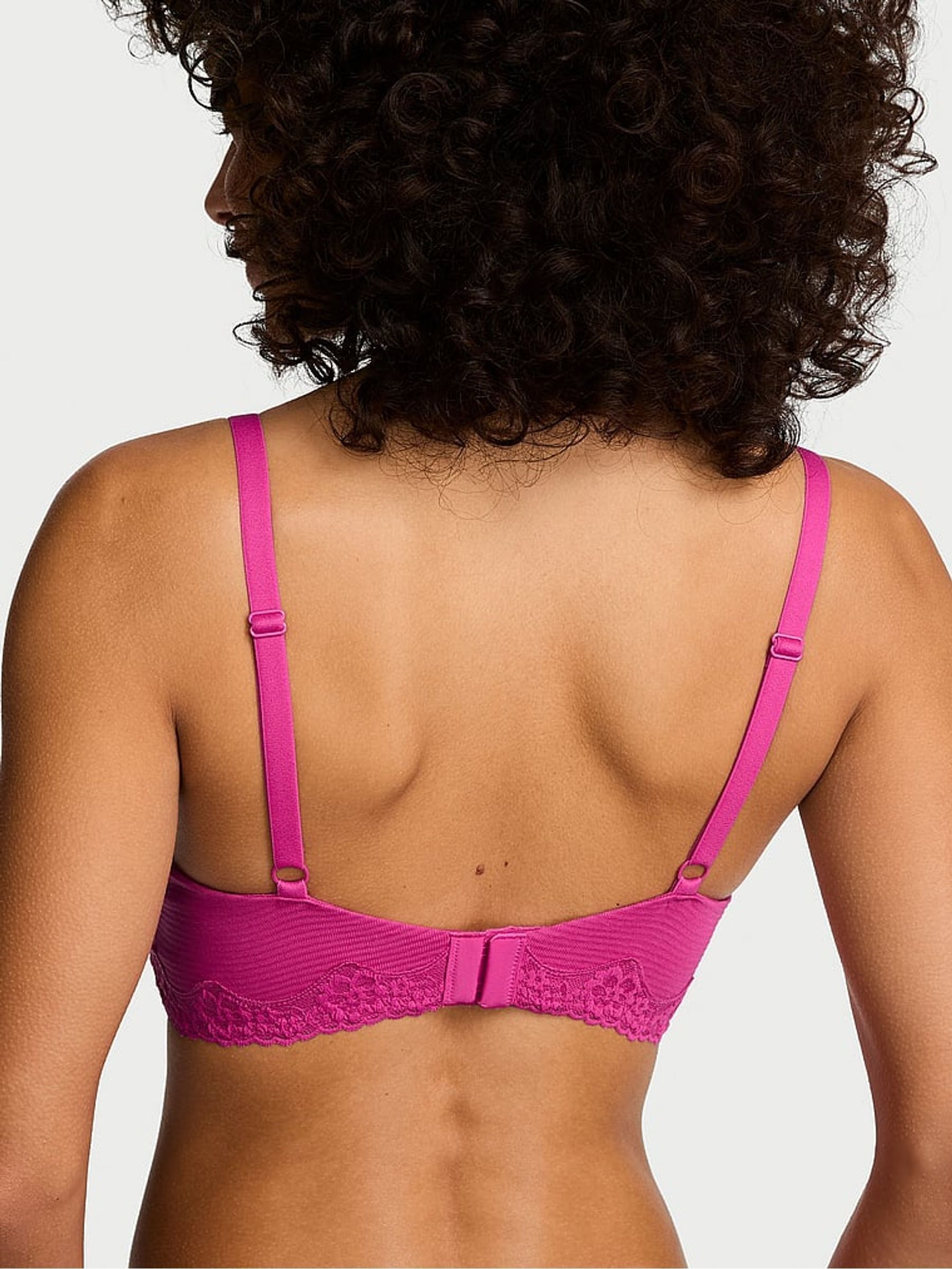 Pink Fire Full Cup Push Up Cotton Stripe Lace Trim Bra - Image 2 of 2 Pink Fire Full Cup Push Up Cotton Stripe Lace Trim Bra - Image 2 of 2