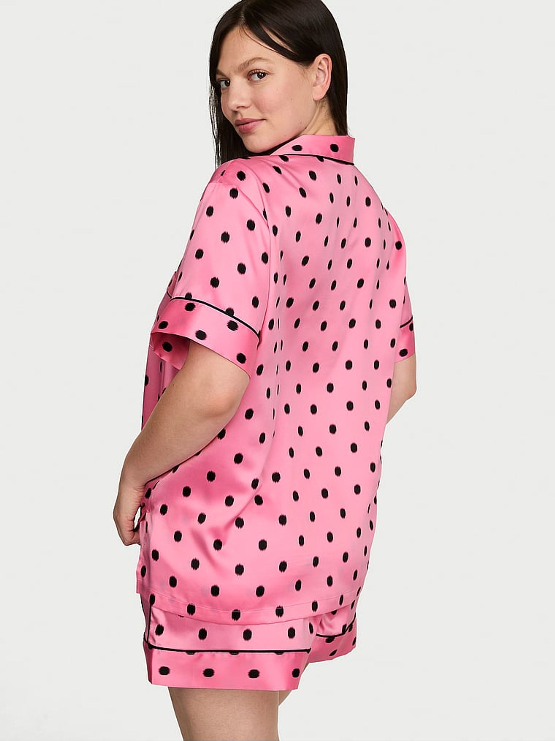 Pink Polka Dot Satin Short Pyjamas Set - Image 2 of 3