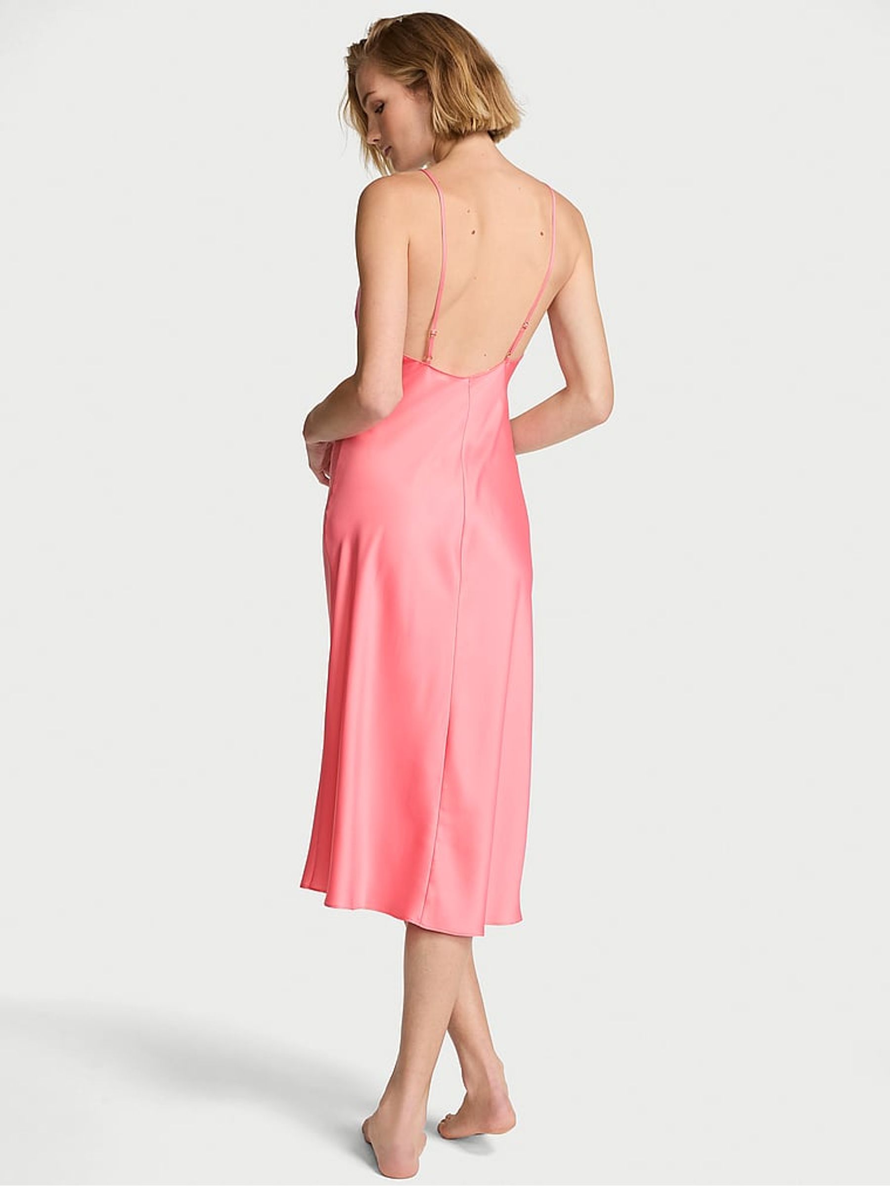 Wild Salmon Pink Satin Midi Slip Dress - Image 2 of 2