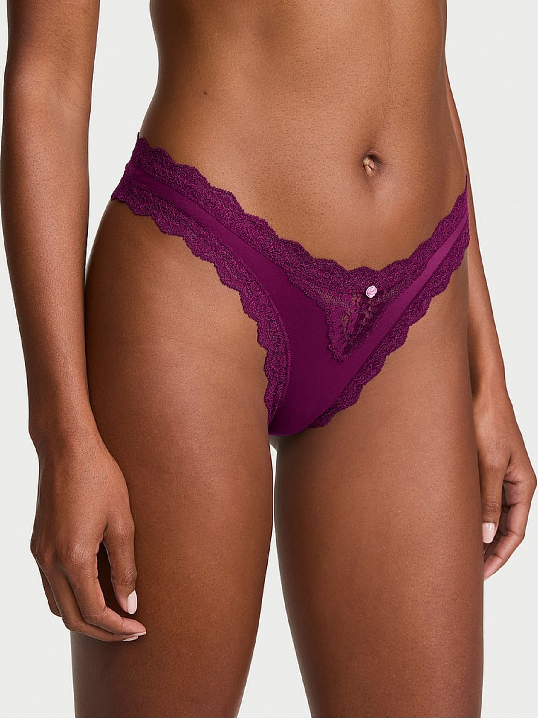 Rhubarb Purple Lace Trim Brazilian Knickers - Image 1 of 2