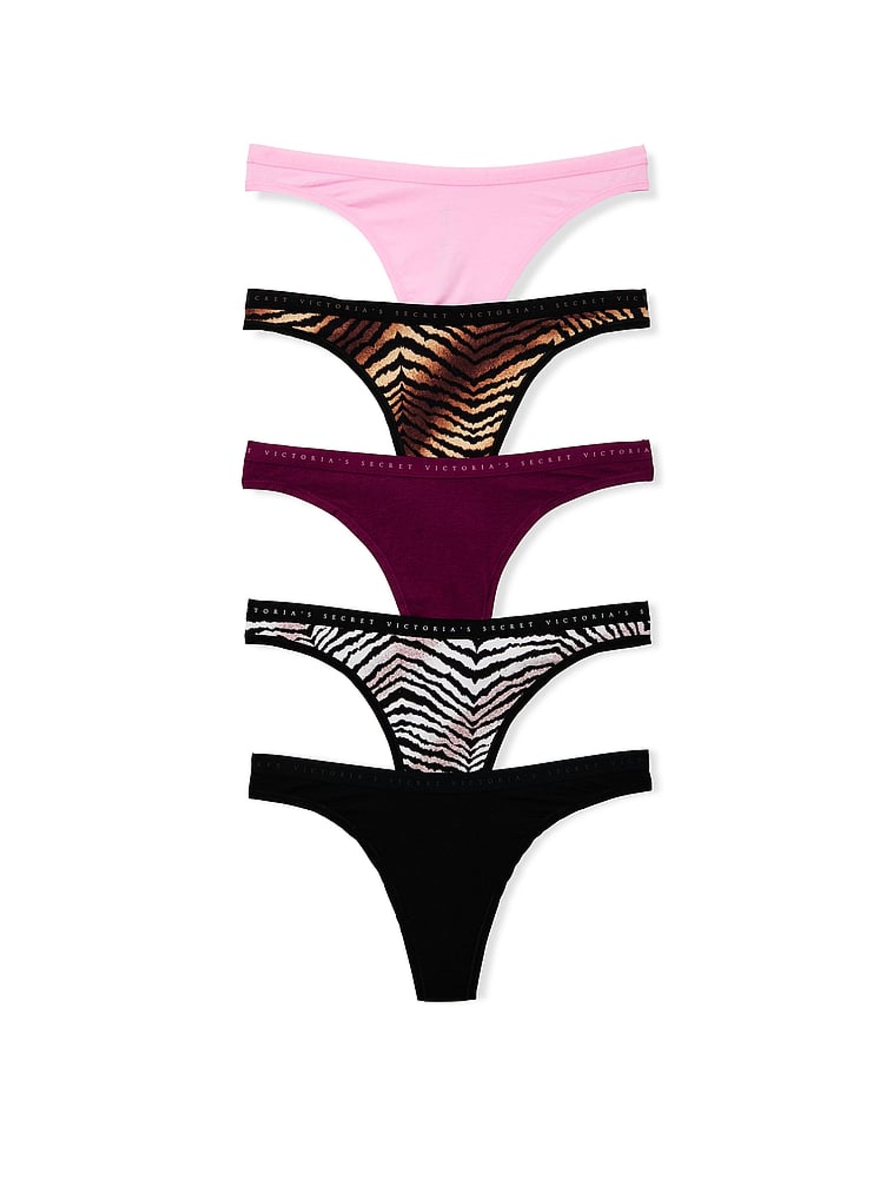Pink/Zebra/Red/Black Thong 5 Pack Knickers - Image 1 of 3
