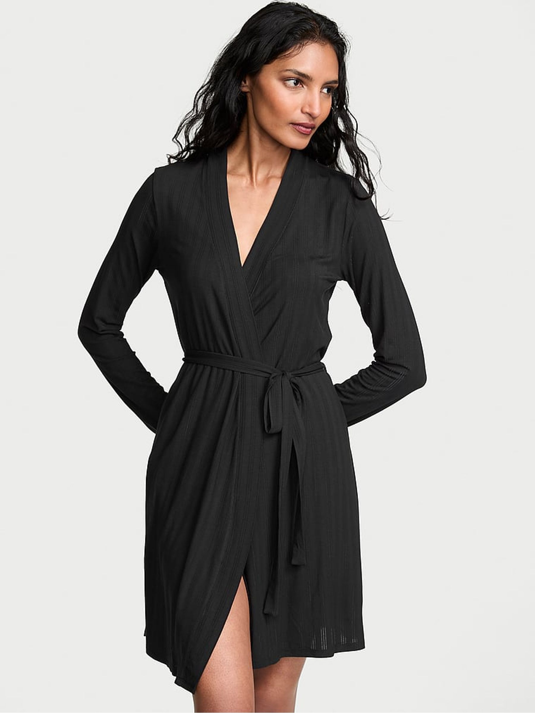 Black Modal Ultra Fine Short Robe - Image 1 of 2 Black Modal Ultra Fine Short Robe - Image 1 of 2