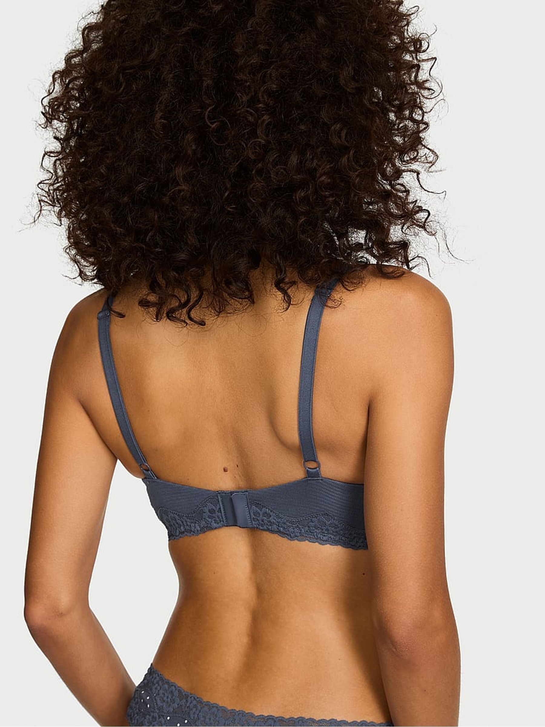 Blue stream Lightly Lined Non Wired Cotton Stripe Lace Trim Bra - Image 2 of 2