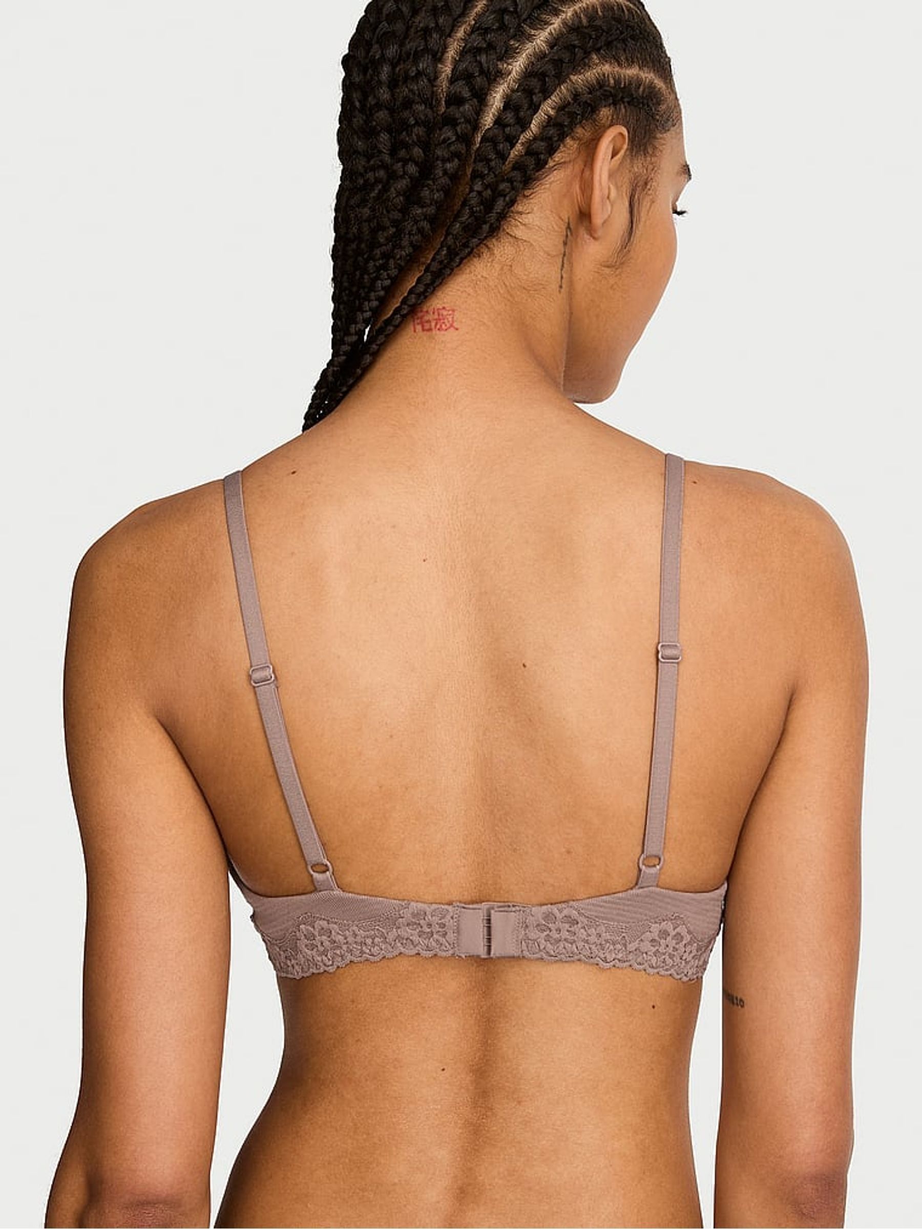 Iced Coffee Brown Lightly Lined Full Cup Cotton Stripe Lace Trim Bra - Image 2 of 2