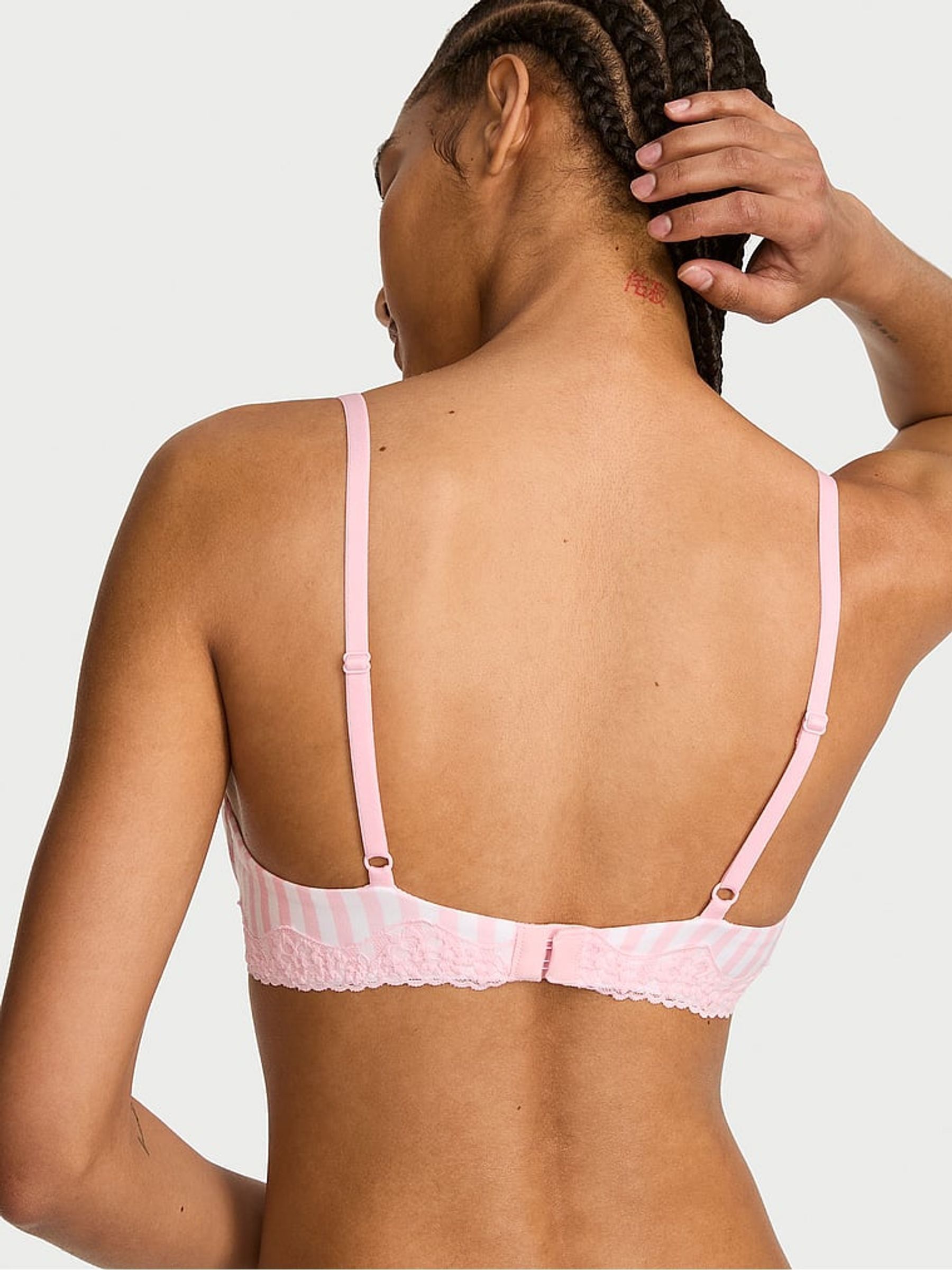 Pretty Blossom Pink Stripes Lightly Lined Demi Cotton Lace Trim Bra - Image 2 of 2 Pretty Blossom Pink Stripes Lightly Lined Demi Cotton Lace Trim Bra - Image 2 of 2