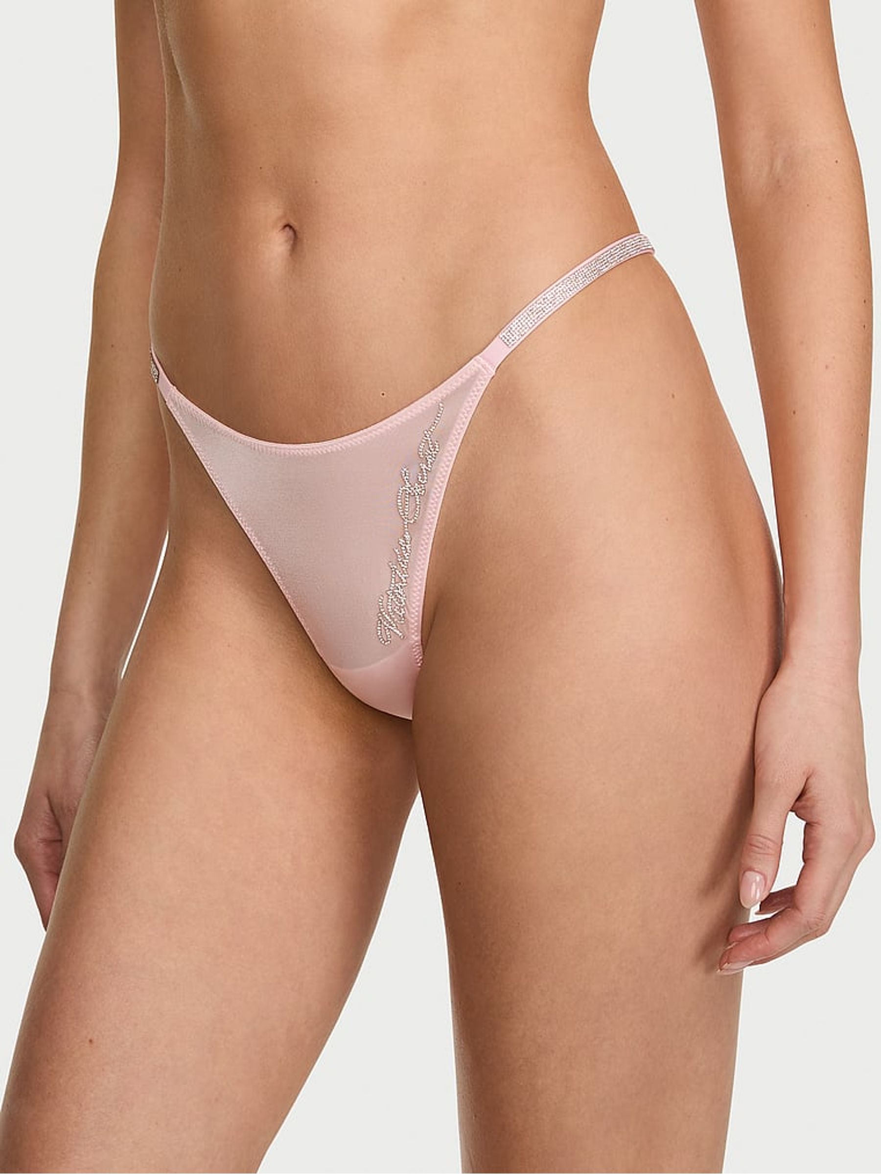 Angel Pink Thong Shine Script Knickers - Image 1 of 2 Angel Pink Thong Shine Script Knickers - Image 1 of 2