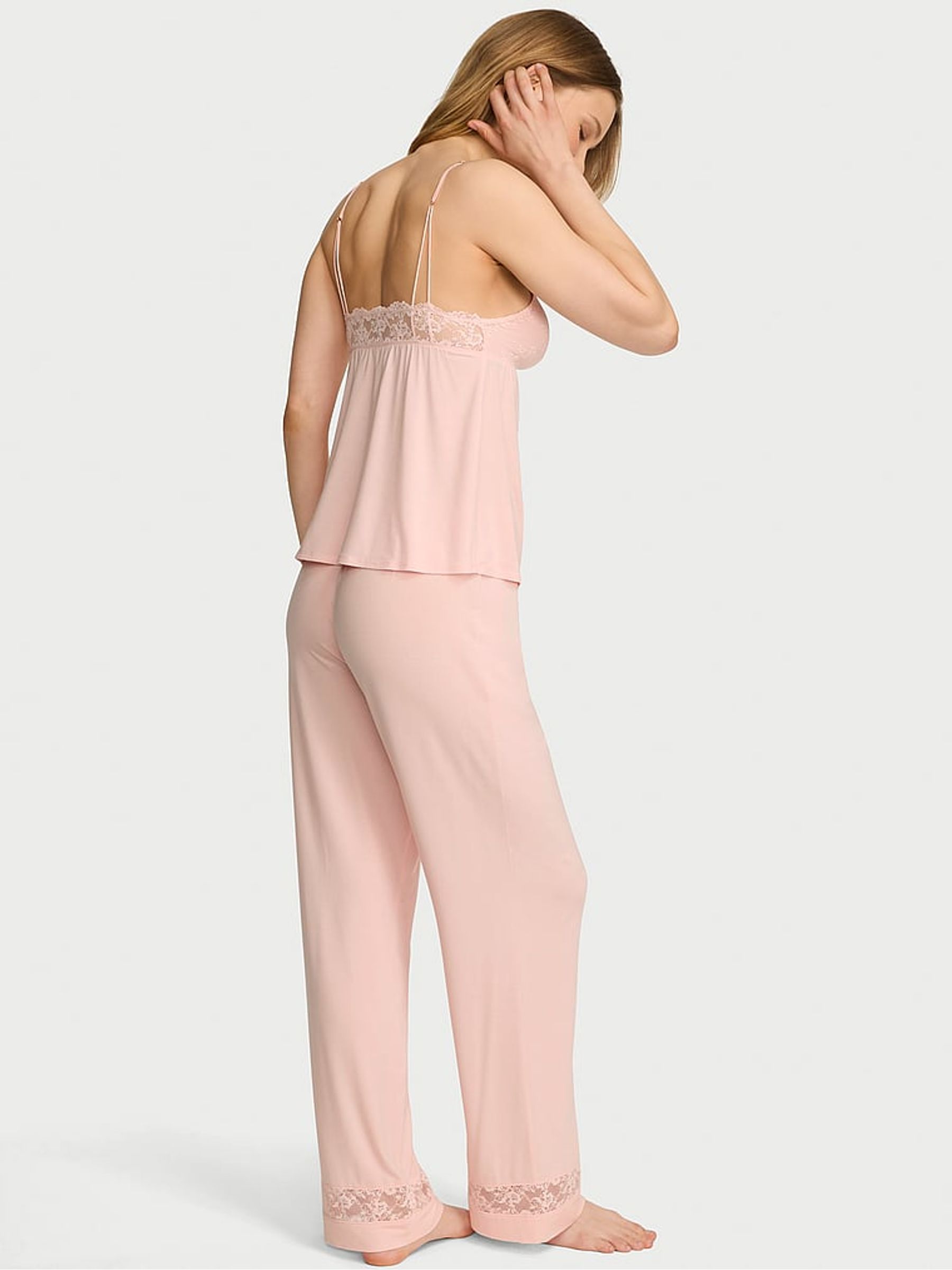 Purest Pink Lace Trim Modal Cami & Trousers Set - Image 2 of 3 Purest Pink Lace Trim Modal Cami & Trousers Set - Image 2 of 3