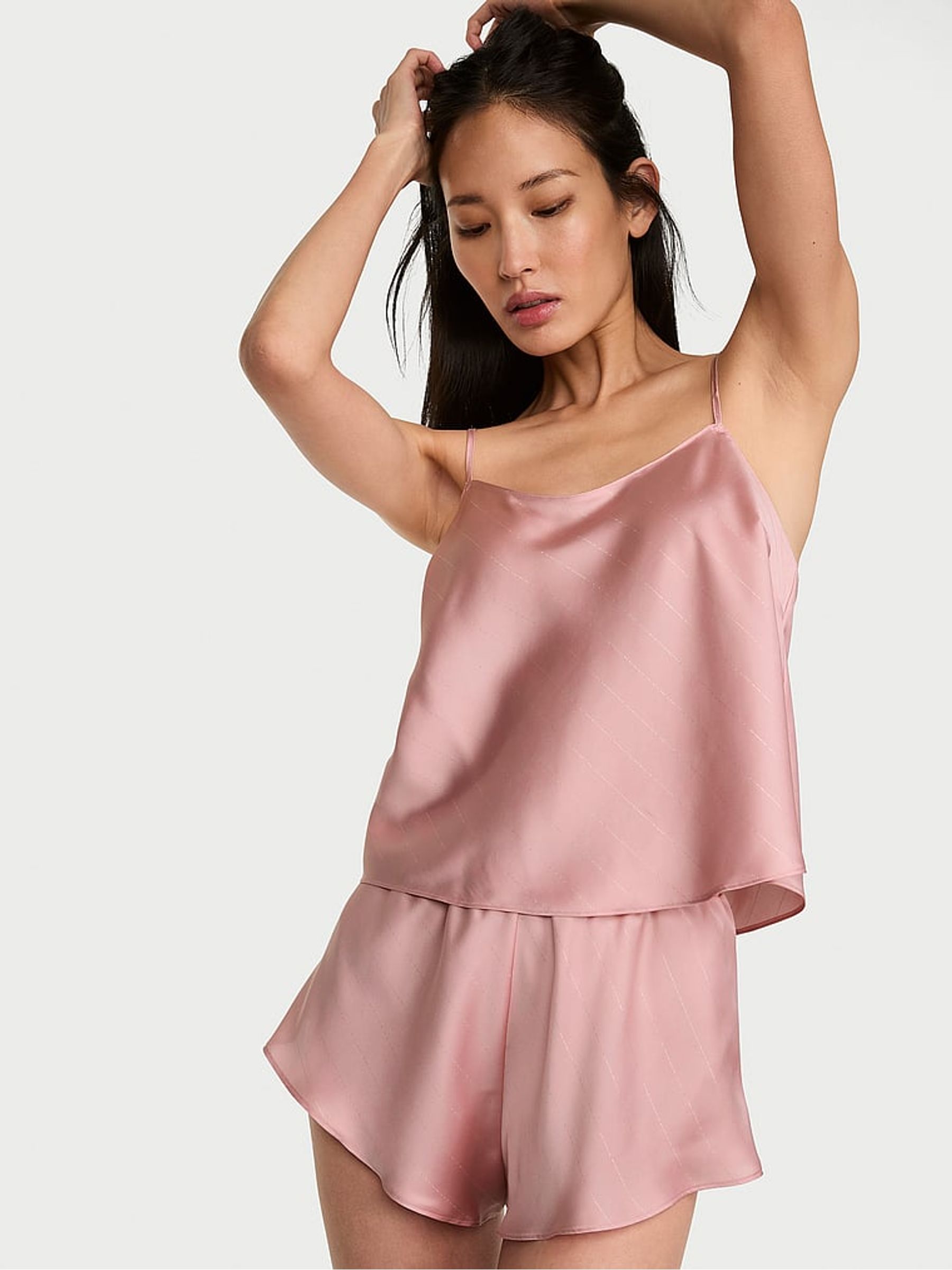 Chalk Rose Pink Shimmery Satin Open Back Cami Set - Image 1 of 2 Chalk Rose Pink Shimmery Satin Open Back Cami Set - Image 1 of 2
