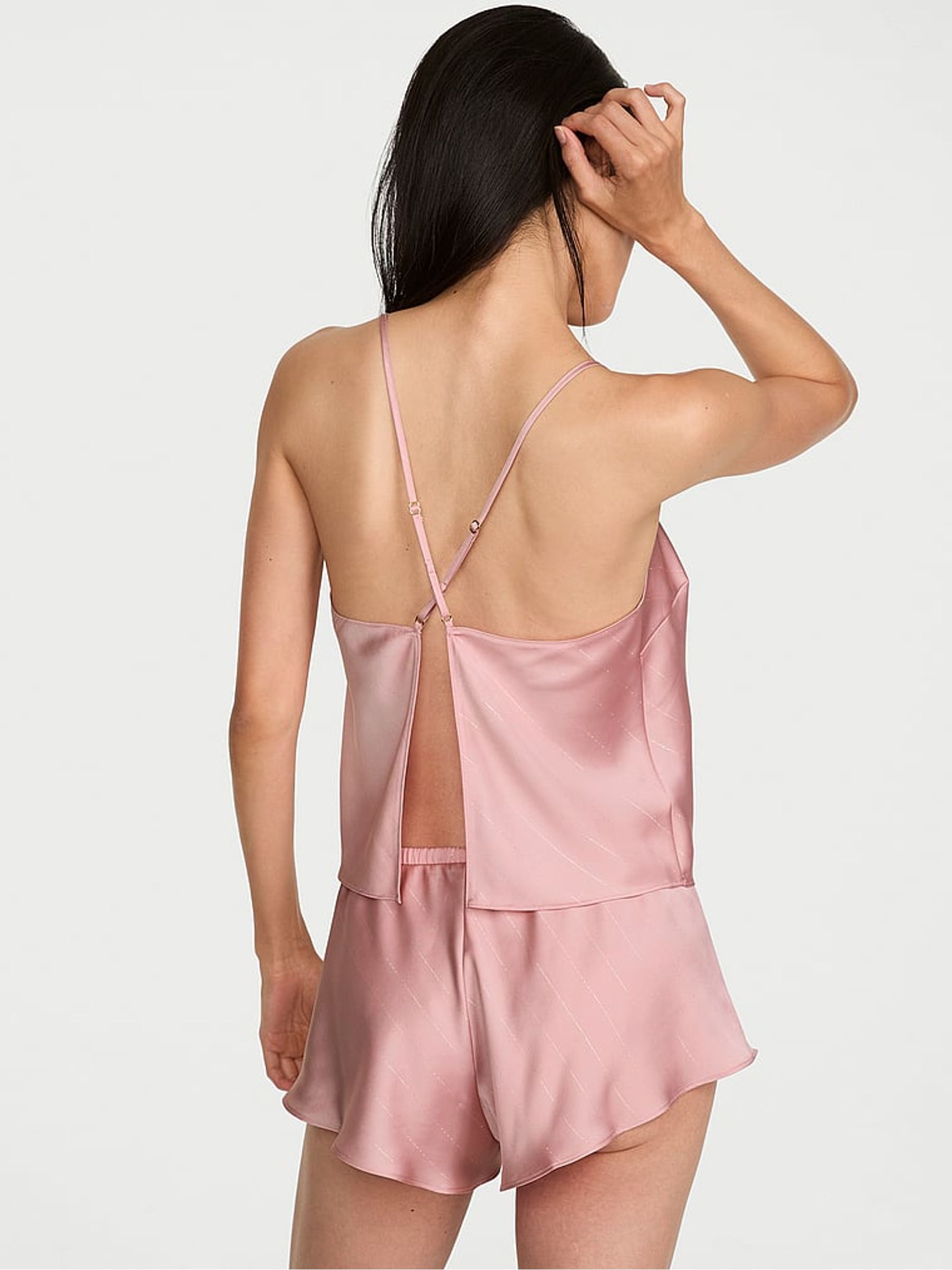 Chalk Rose Pink Shimmery Satin Open Back Cami Set - Image 2 of 2 Chalk Rose Pink Shimmery Satin Open Back Cami Set - Image 2 of 2