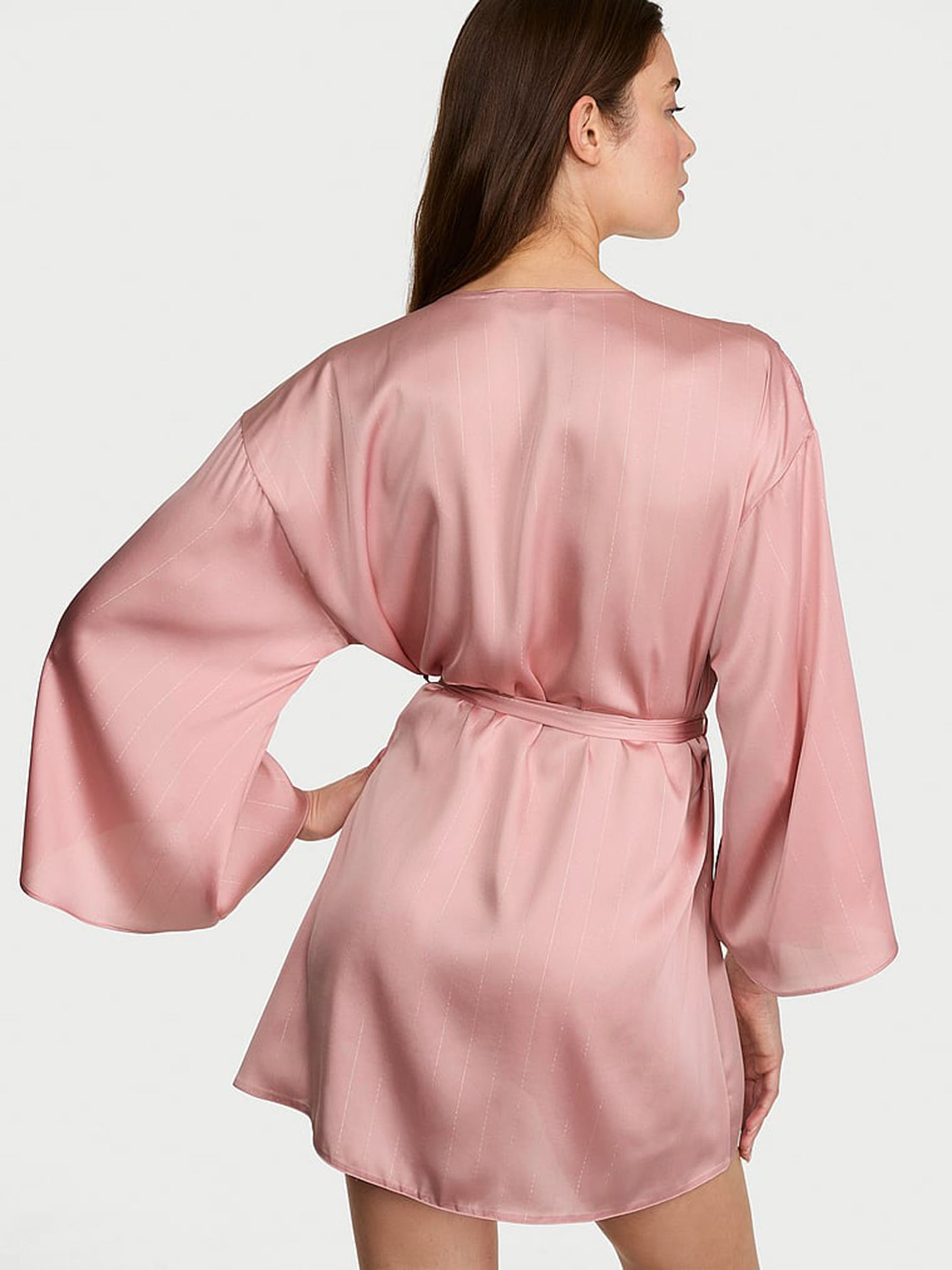 Chalk Rose Pink Shimmery Satin Short Robe - Image 2 of 2