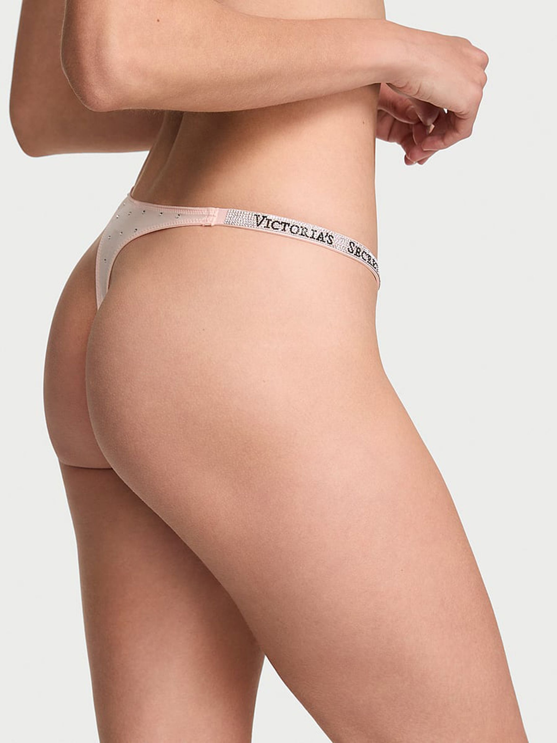 Purest Pink Thong Shine Strap Diamanté Knickers - Image 2 of 2 Purest Pink Thong Shine Strap Diamanté Knickers - Image 2 of 2