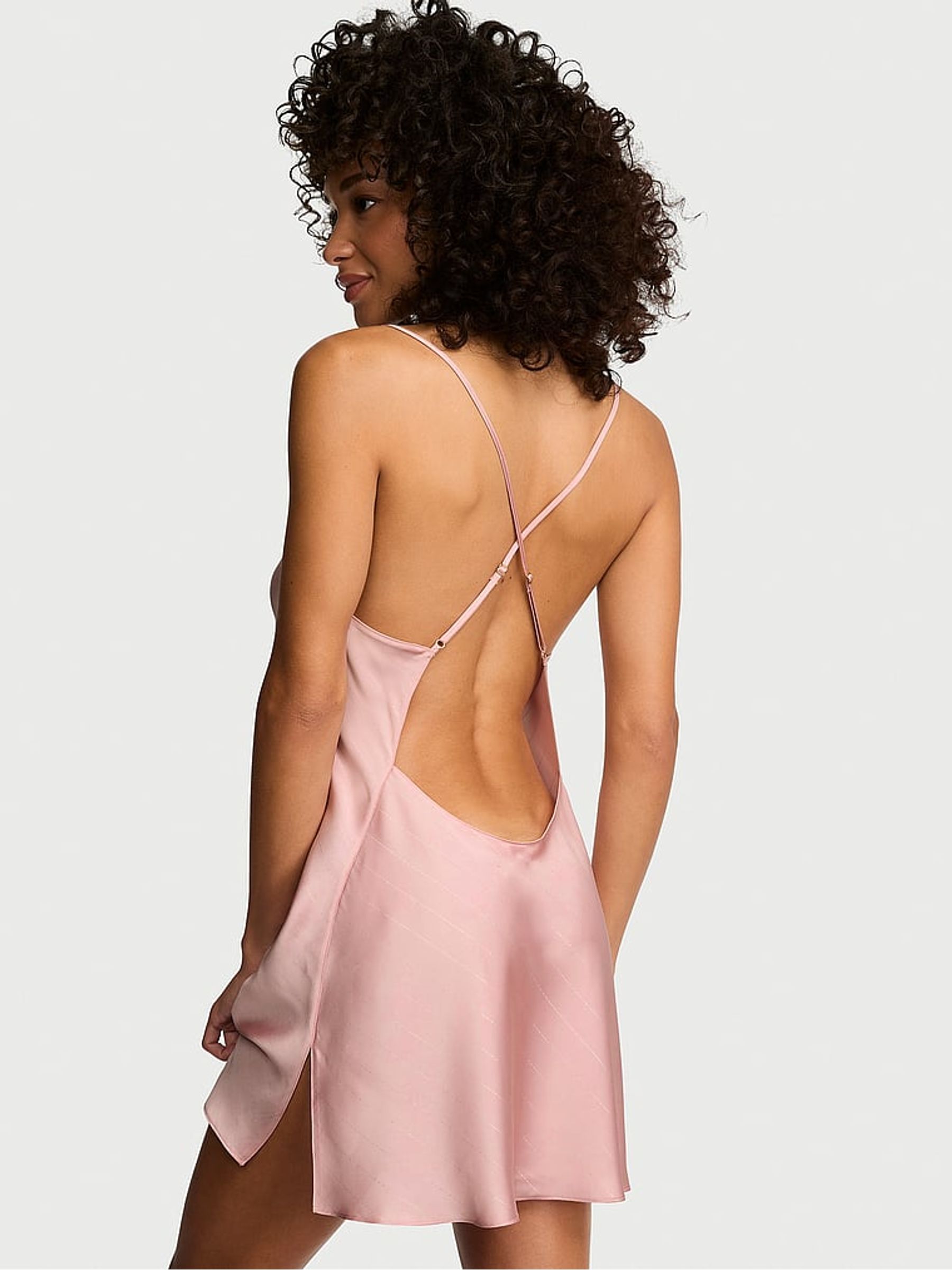 Chalk Rose Pink Shimmery Satin Open Back Slip - Image 2 of 2