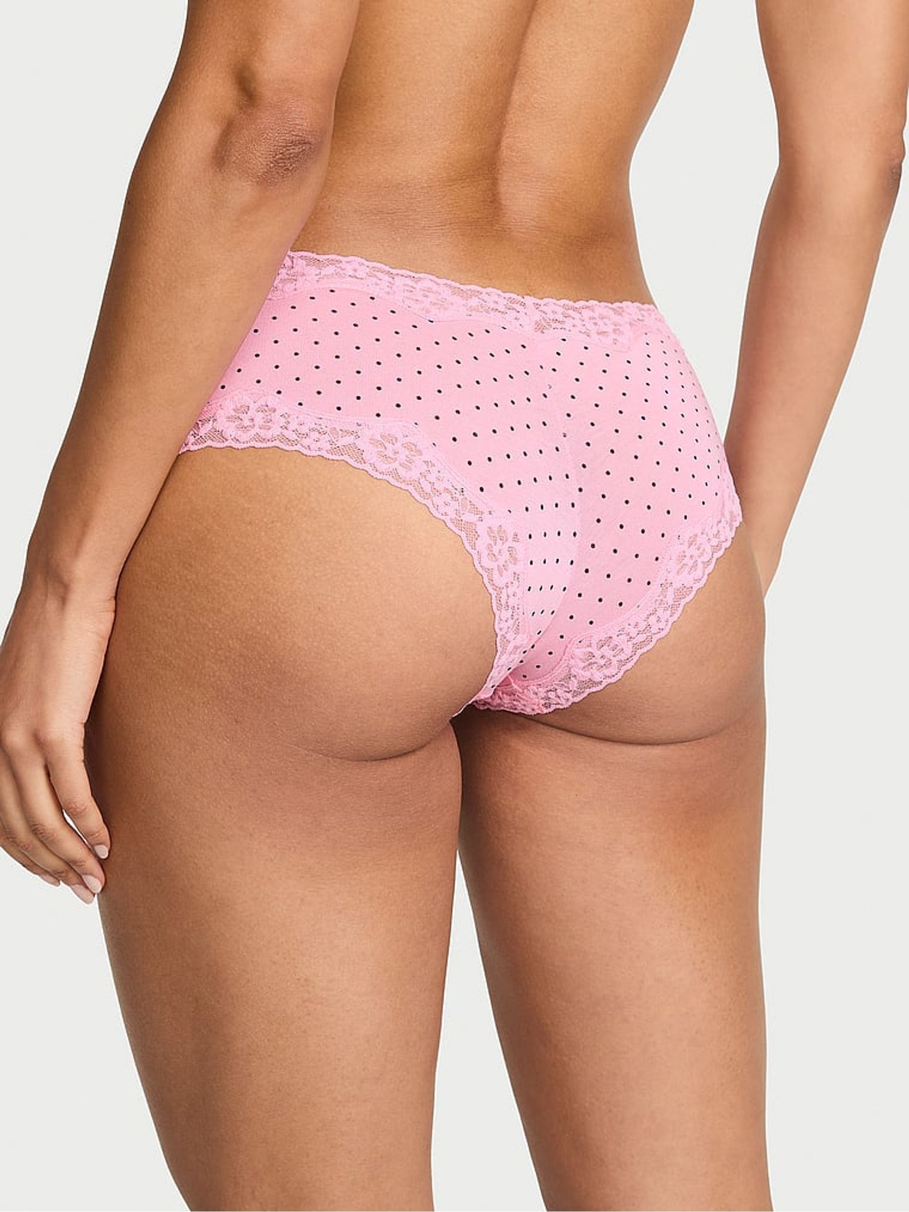 Victoria Pink Polka Dot Cheeky Cotton Lace Waist Knickers - Image 2 of 2