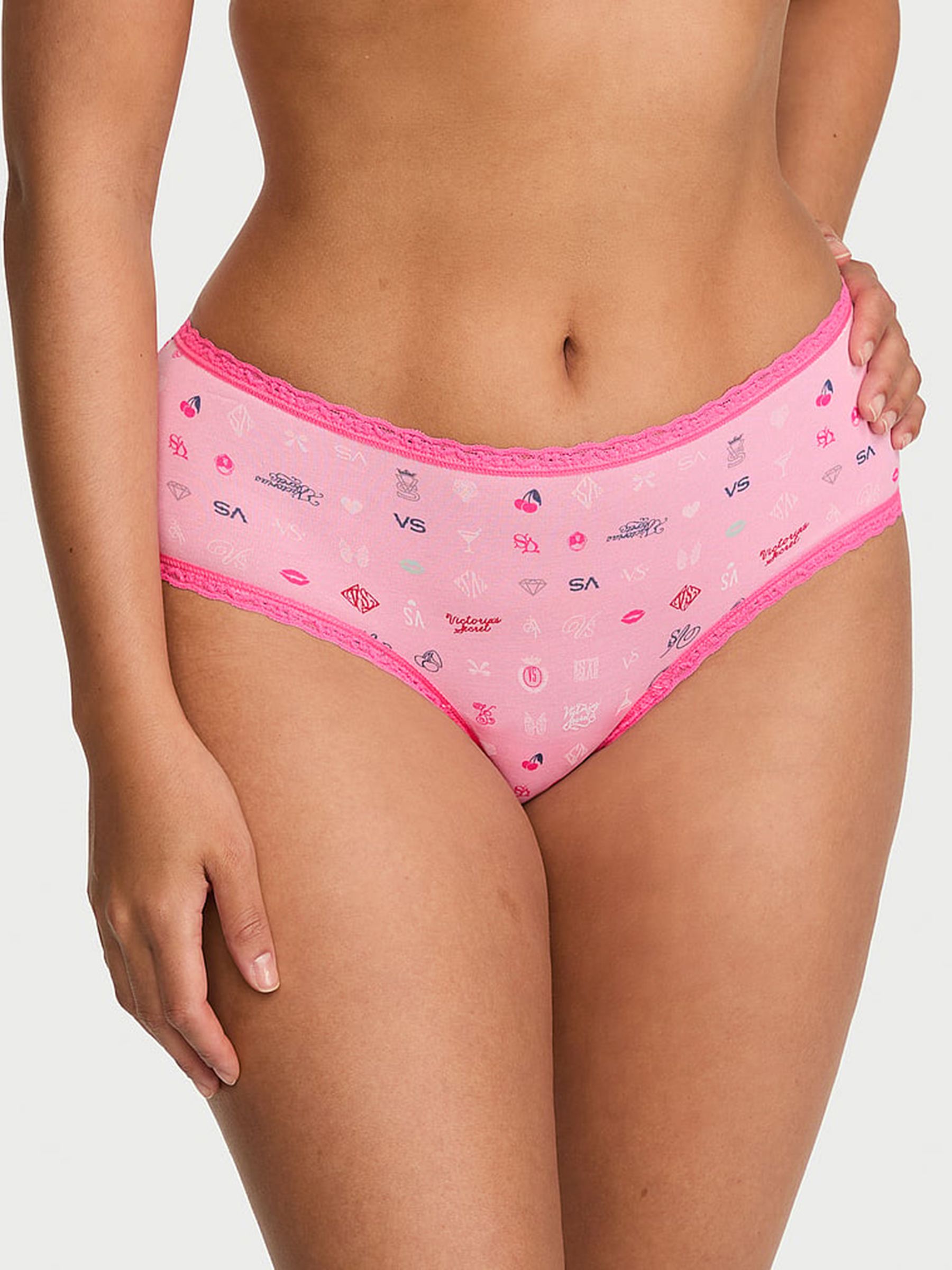 Pink Icons Cheeky Cotton Lace Trim Knickers - Image 1 of 2